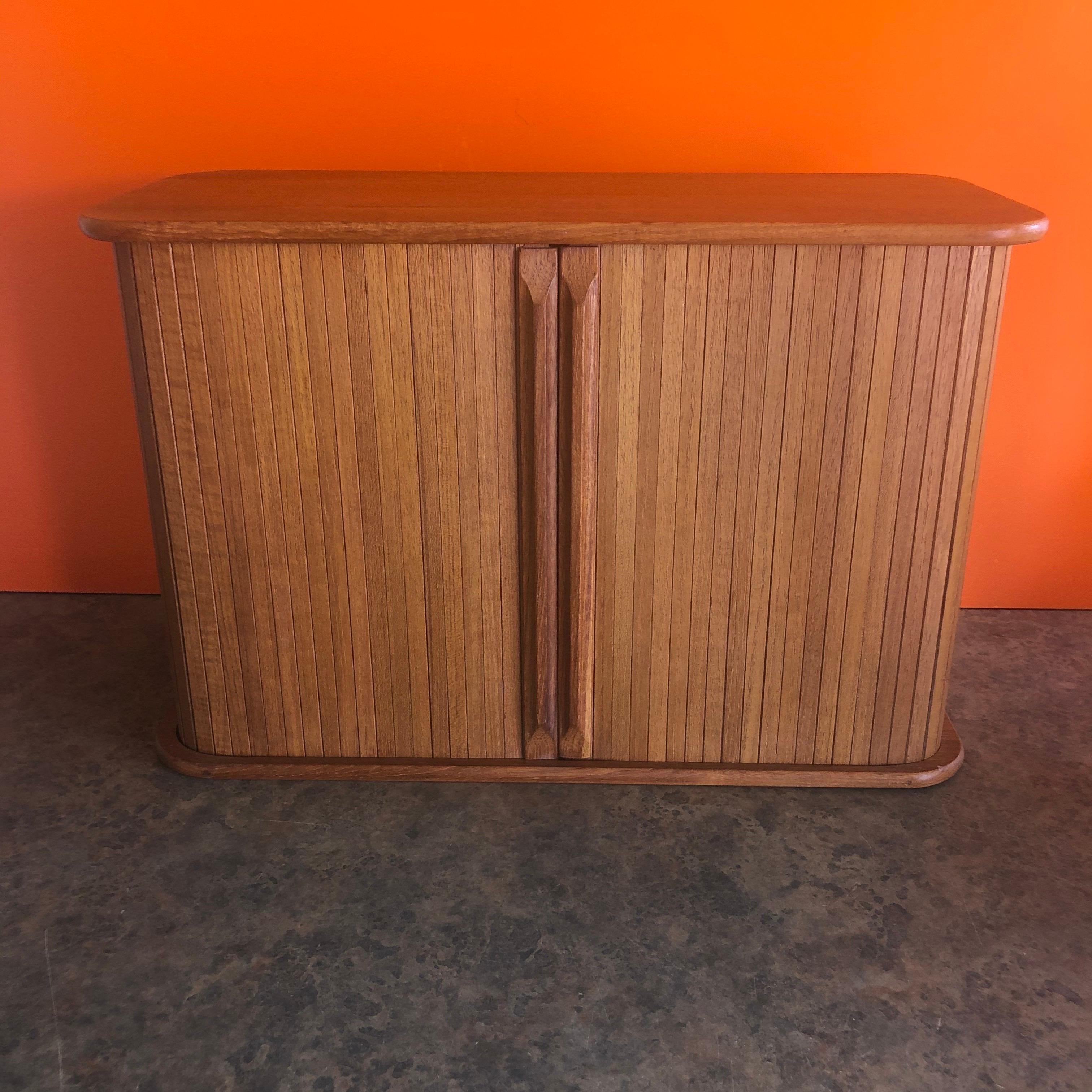 Scandinavian Modern Danish Modern Solid Teak Tambour Door Storage Box