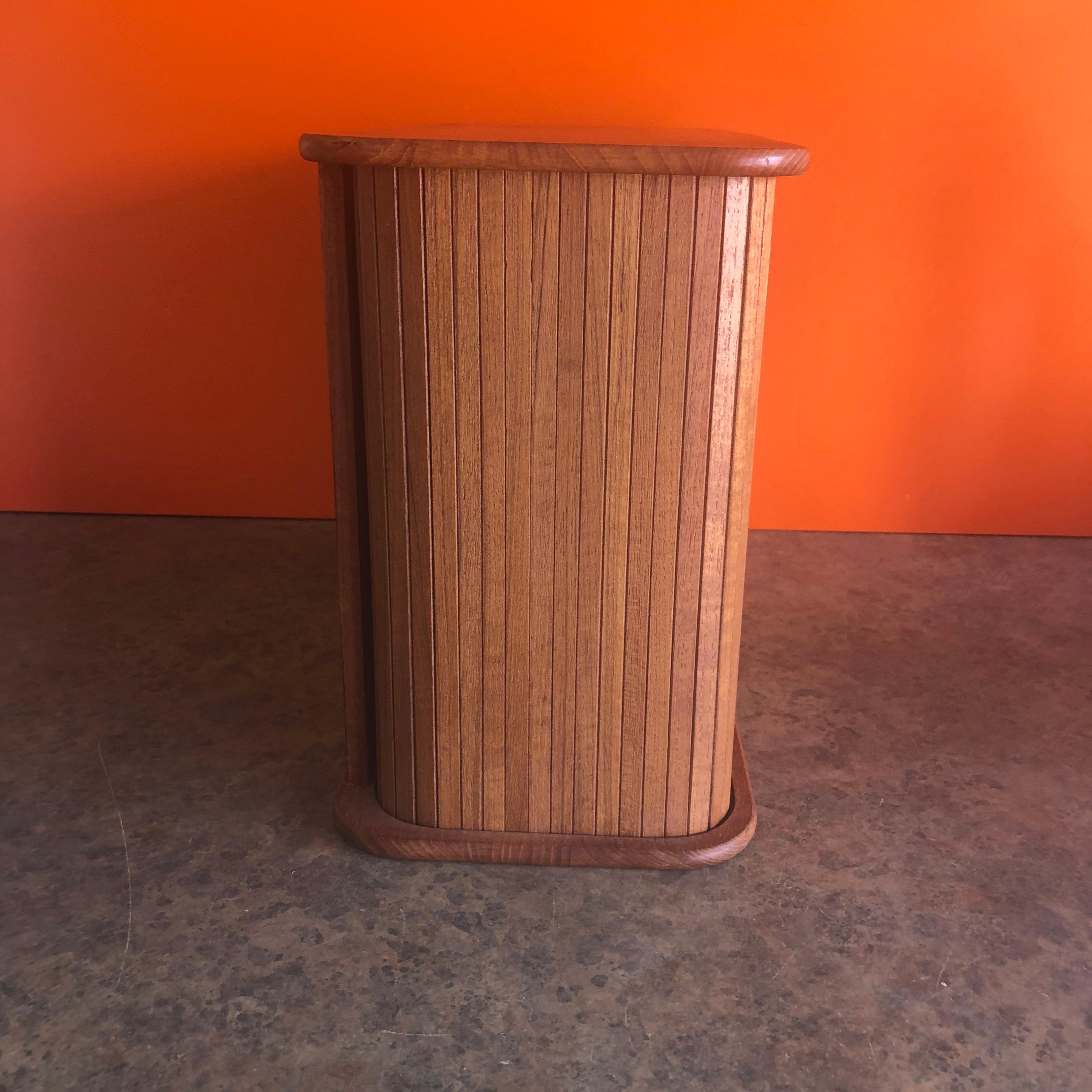 Danish Modern Solid Teak Tambour Door Storage Box In Good Condition In San Diego, CA