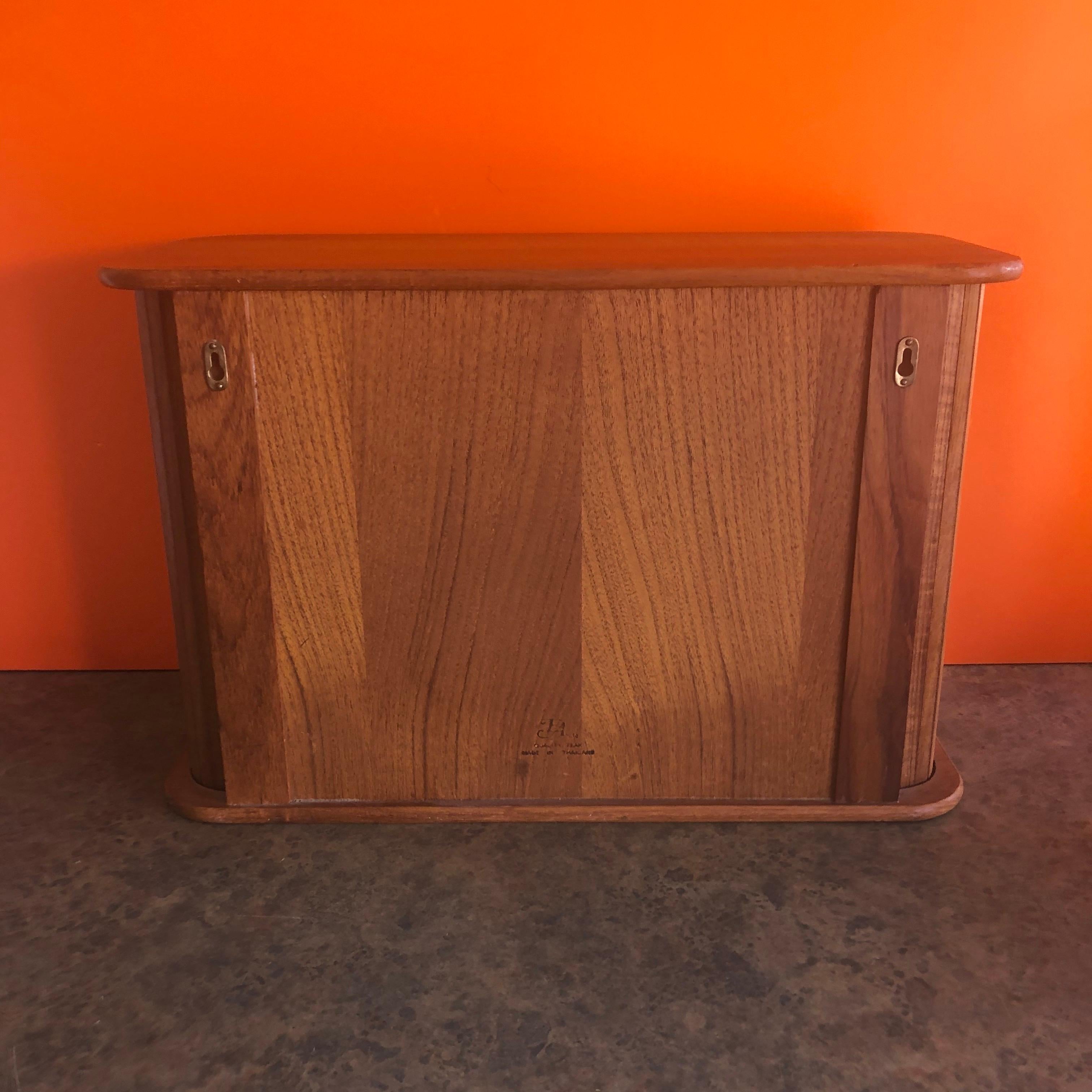 20th Century Danish Modern Solid Teak Tambour Door Storage Box
