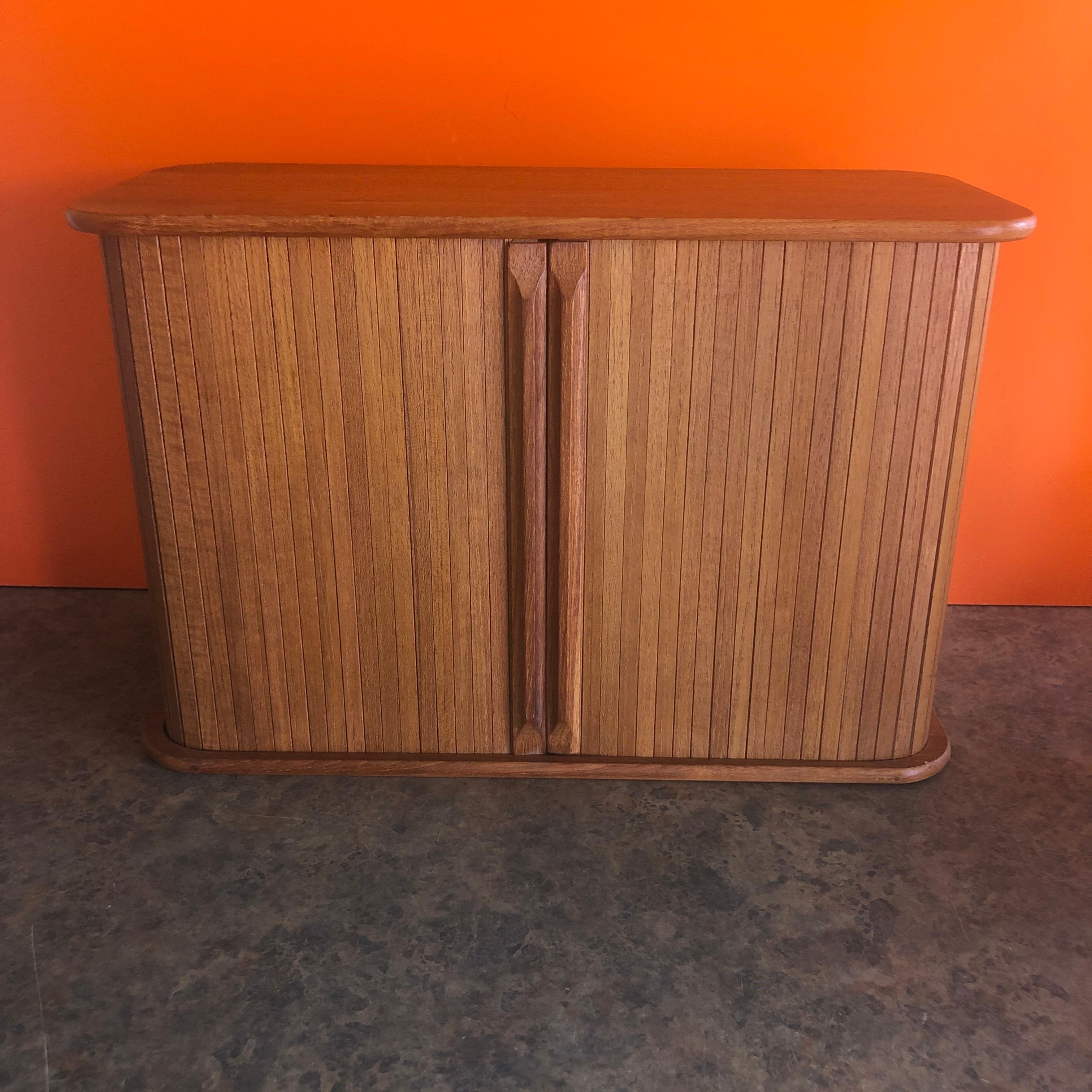 Danish Modern Solid Teak Tambour Door Storage Box 2