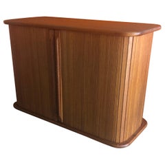 Danish Modern Solid Teak Tambour Door Storage Box