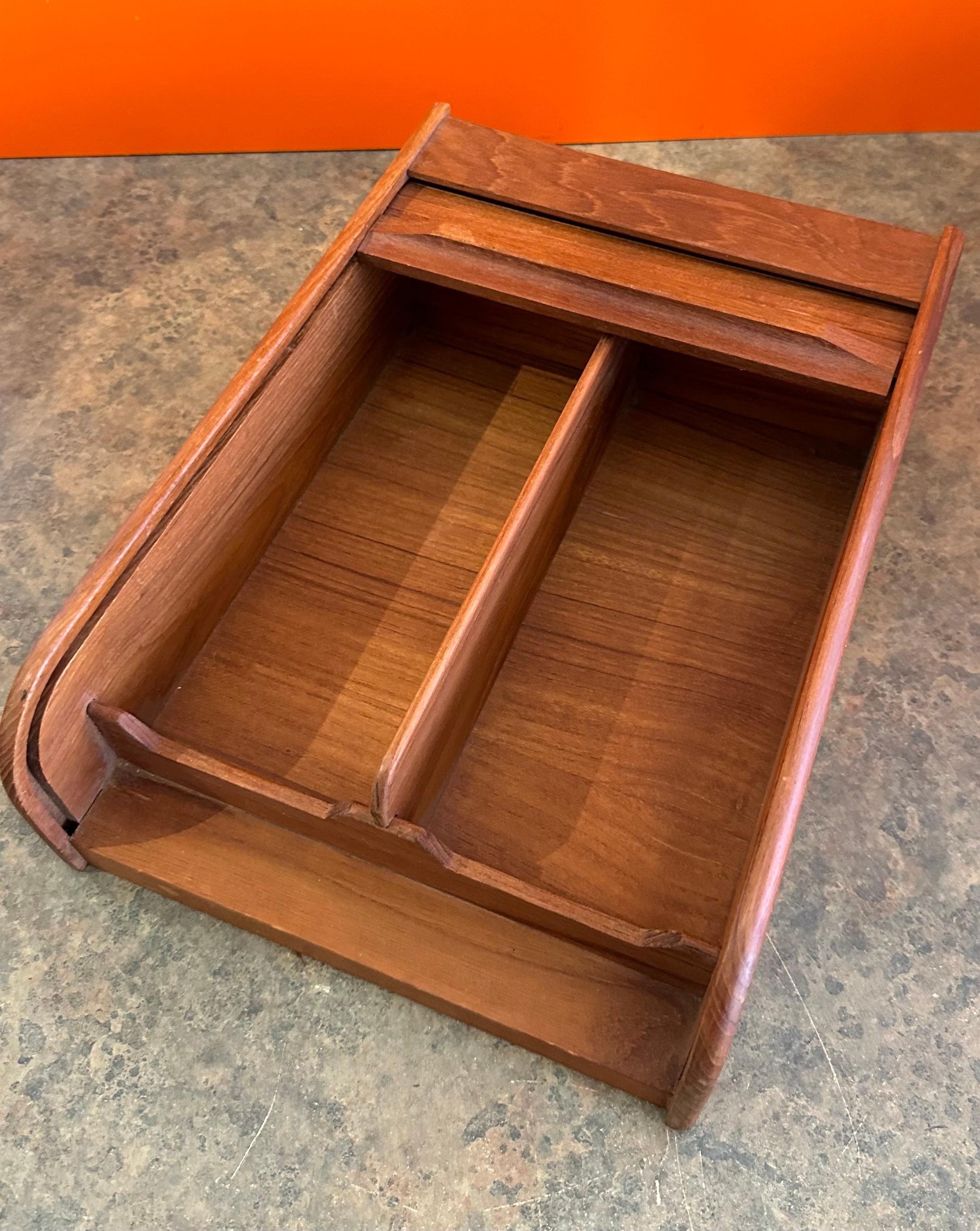 Danish Modern Solid Teak Tambour Door Trinket Desk Top Box 5