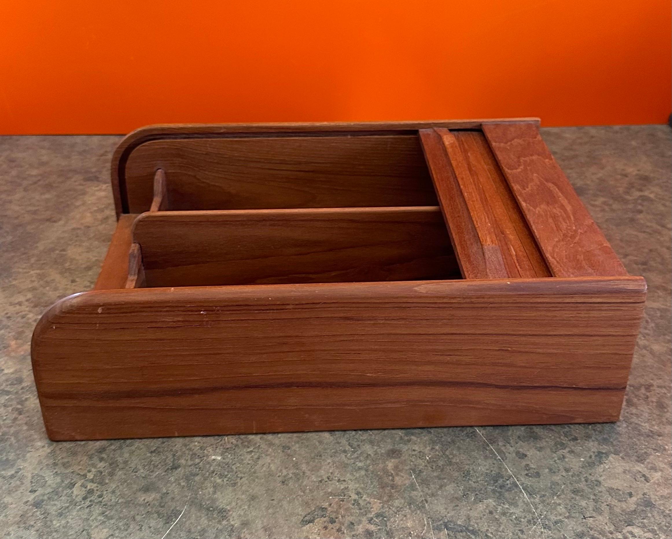Danish Modern Solid Teak Tambour Door Trinket Desk Top Box 6