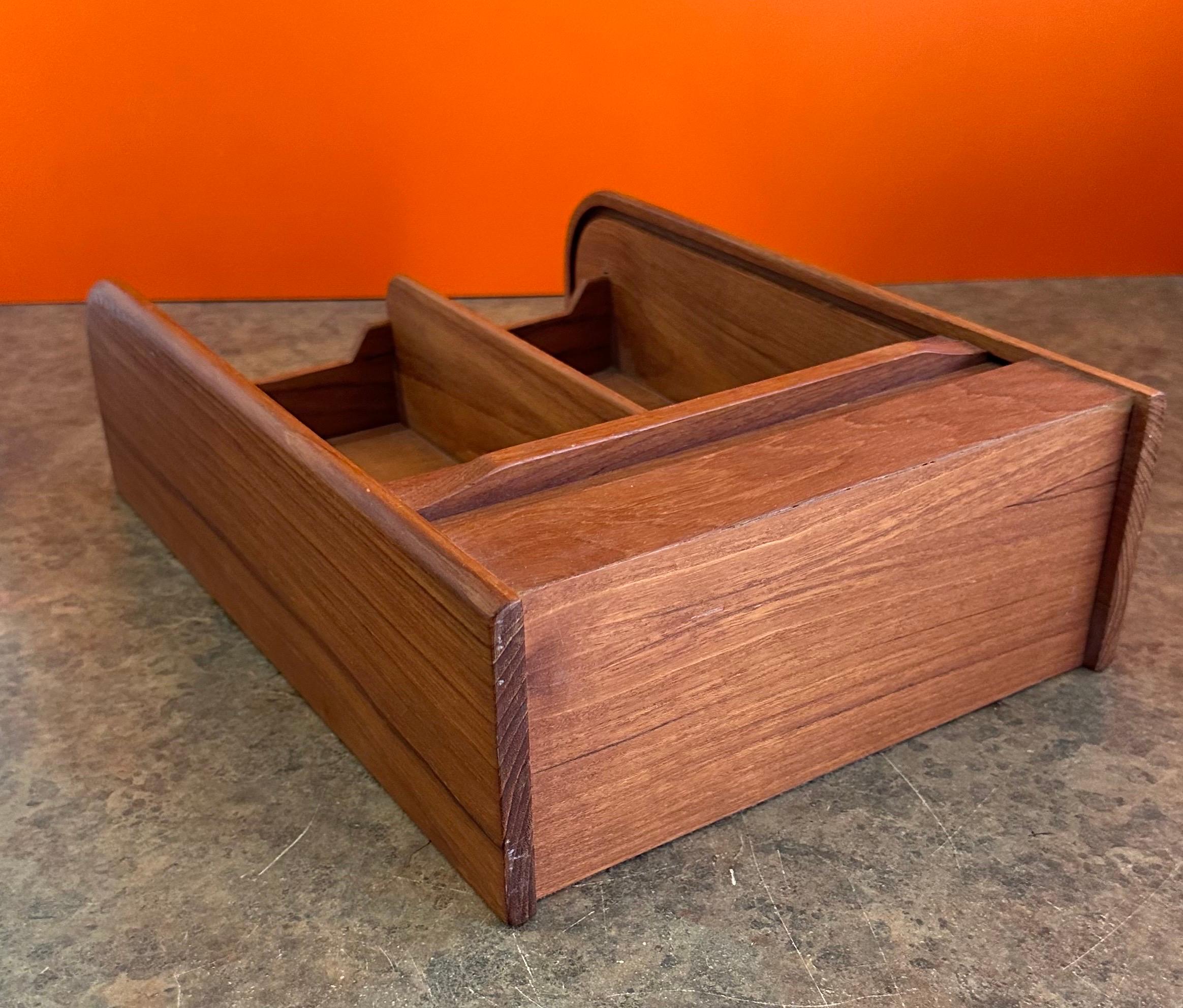 Danish Modern Solid Teak Tambour Door Trinket Desk Top Box 7