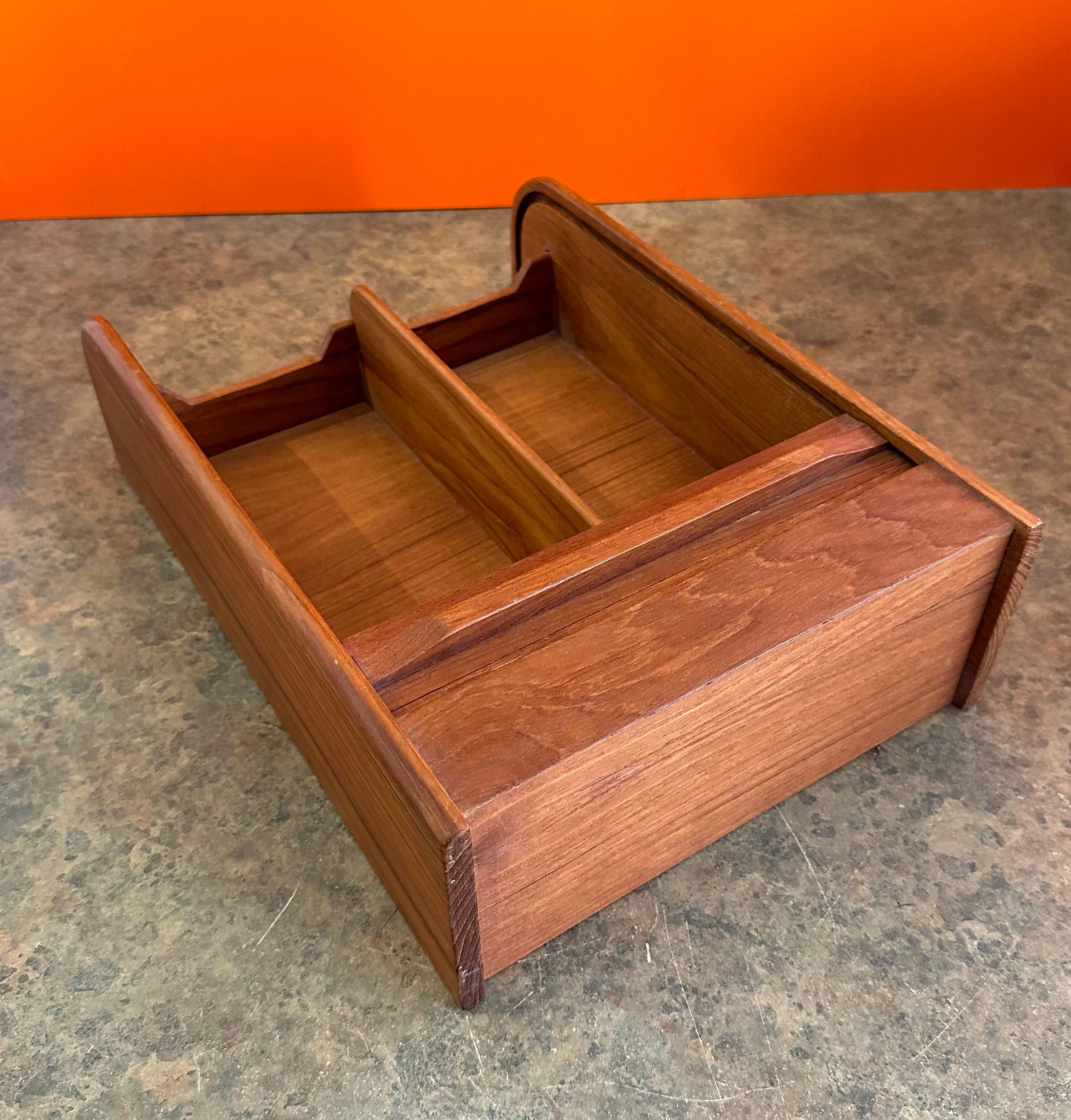 Danish Modern Solid Teak Tambour Door Trinket Desk Top Box 8