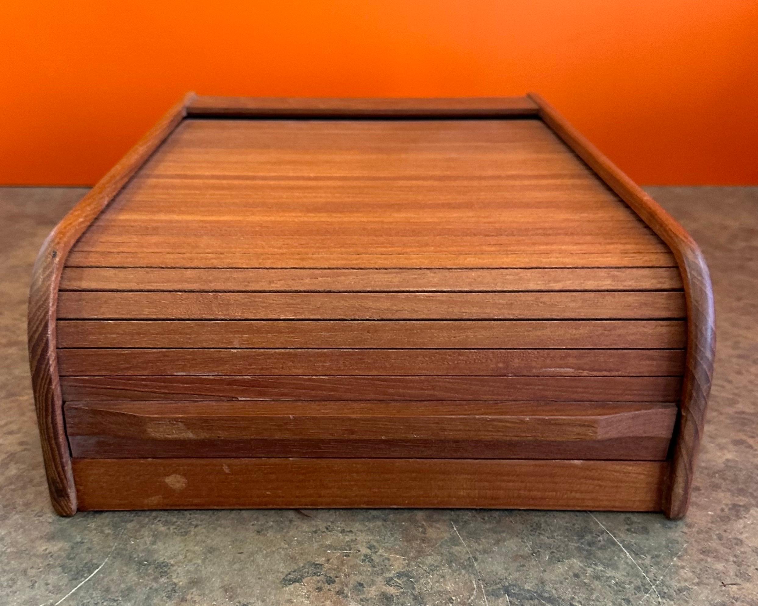 Scandinavian Modern Danish Modern Solid Teak Tambour Door Trinket Desk Top Box