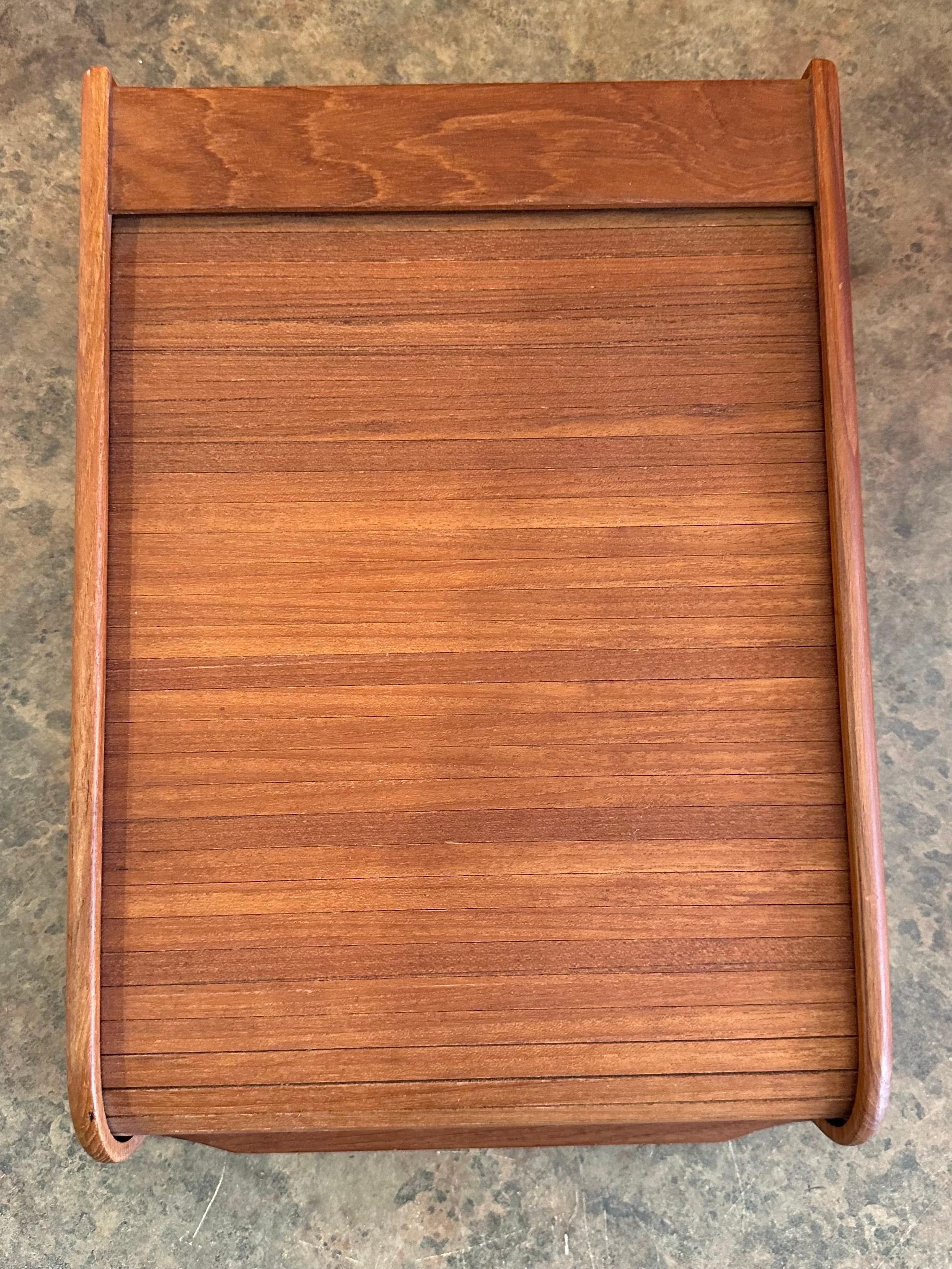 20th Century Danish Modern Solid Teak Tambour Door Trinket Desk Top Box