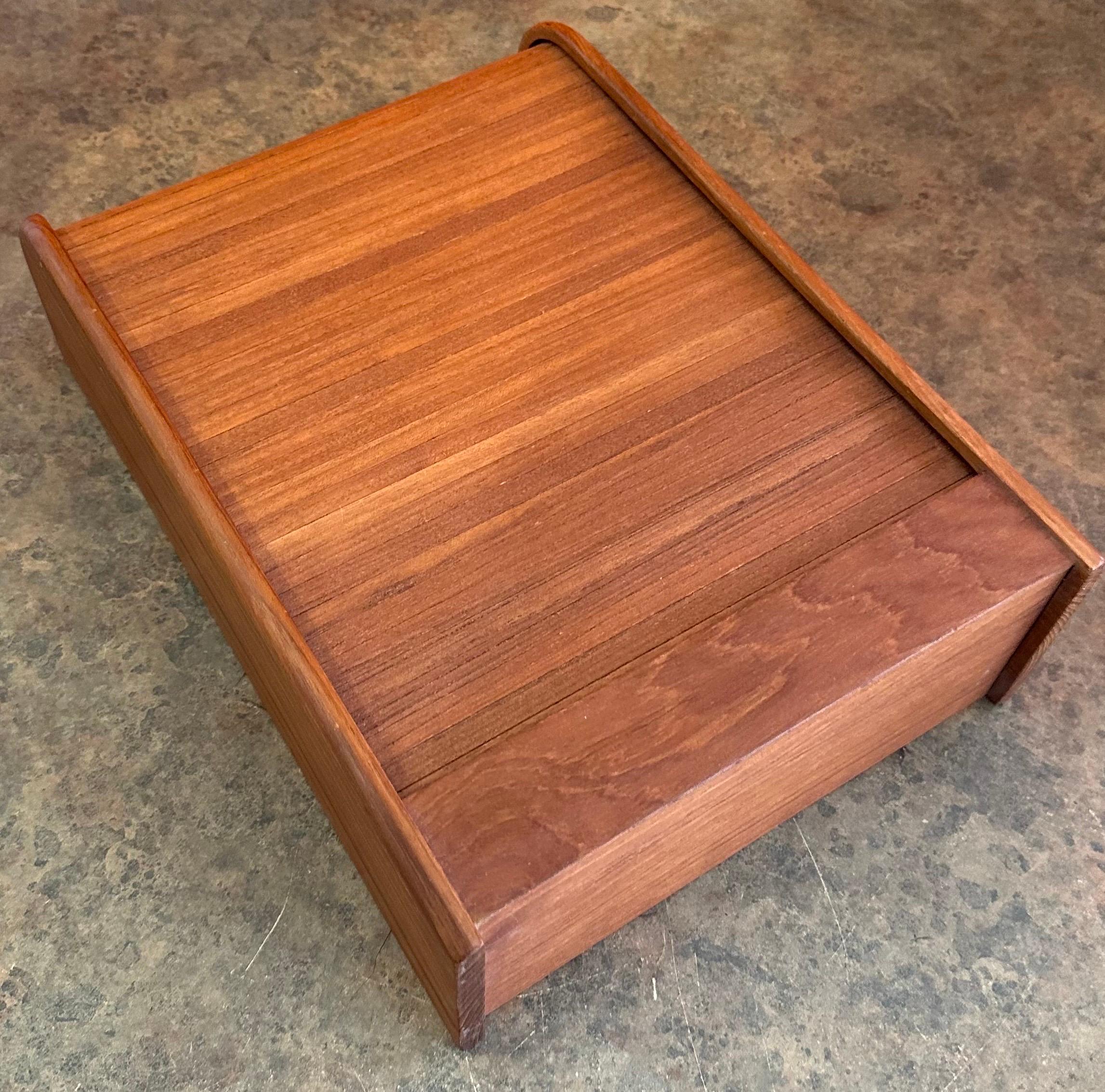 Danish Modern Solid Teak Tambour Door Trinket Desk Top Box 1