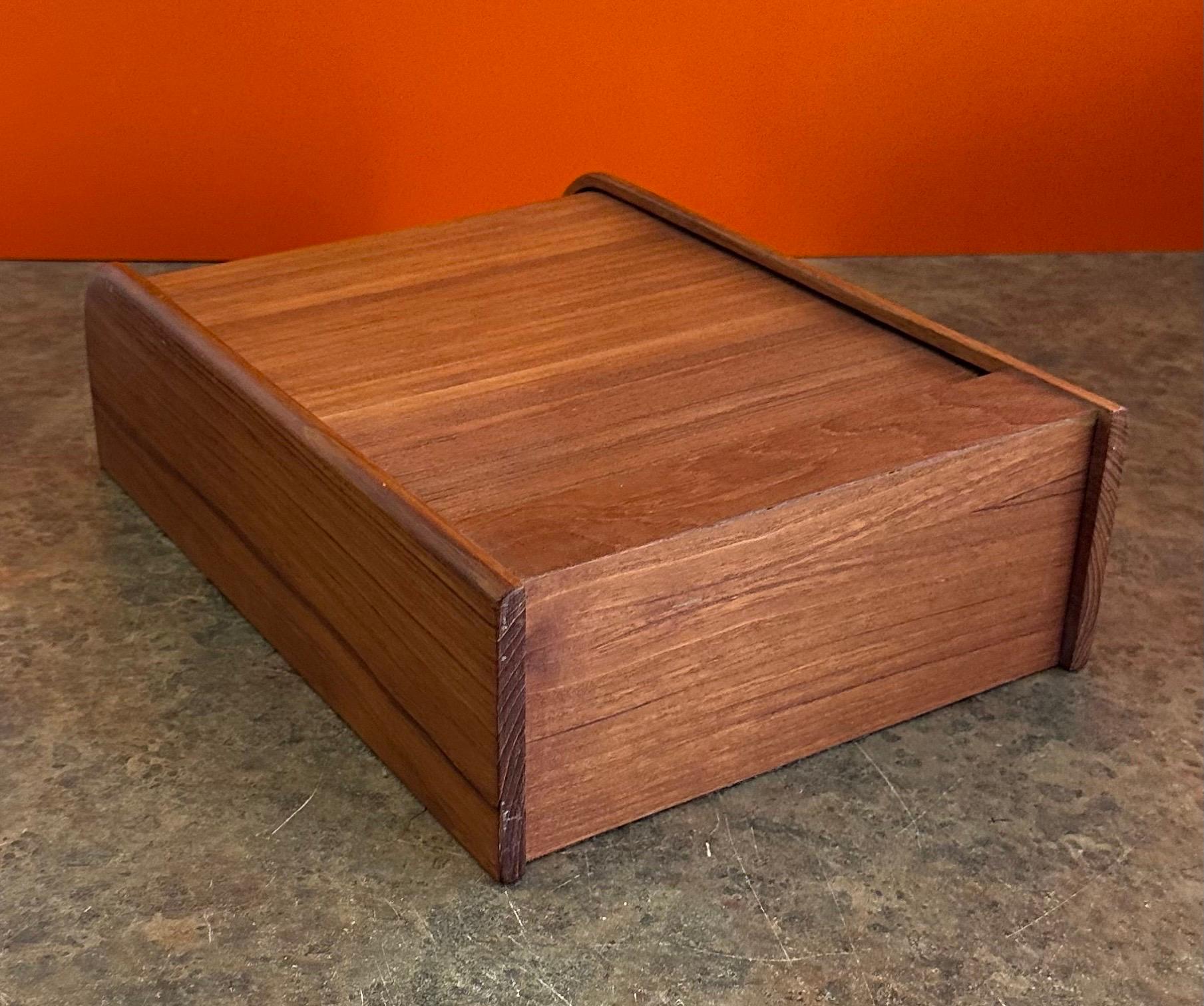 Danish Modern Solid Teak Tambour Door Trinket Desk Top Box 2