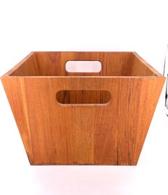 Danish Modern Solid Teak Waste Basket with Handles