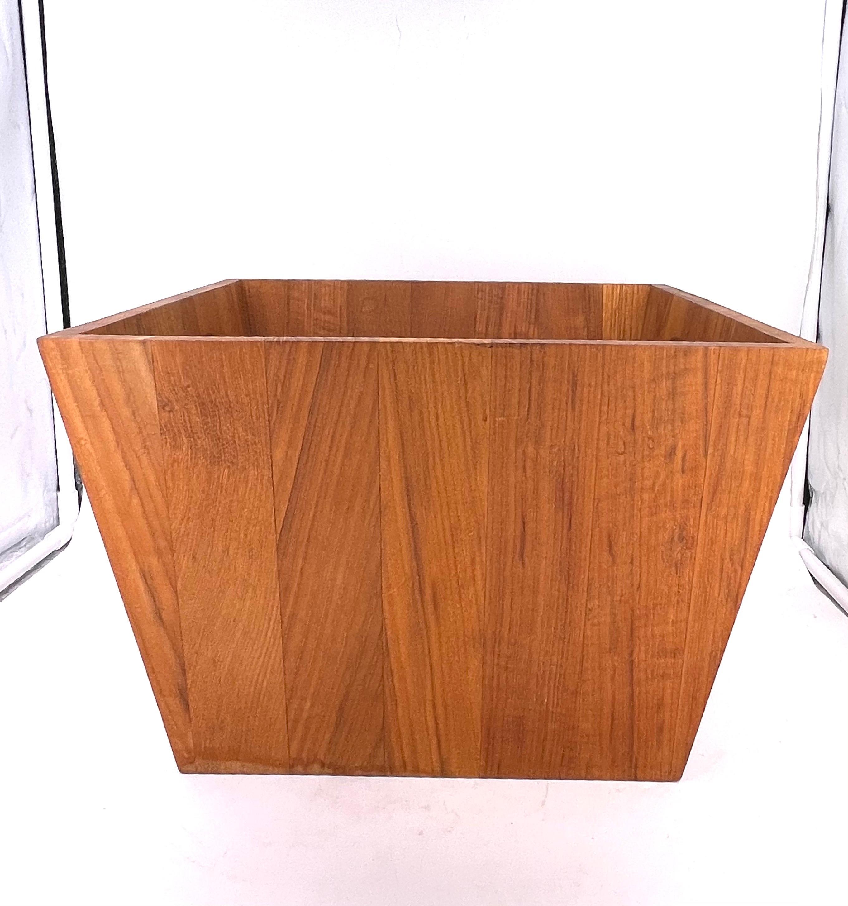 20th Century Danish Modern Solid Teak Waste Basket with Handles