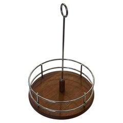 Danish Modern Solid Teak with Chrome Handle Caddy Serving Tray