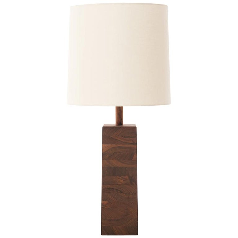 Danish Modern Solid Walnut Butcher, Wooden Block Table Lamp