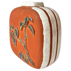 Danish Modern Sorgenfri Floral Decor White Striped Ceramic Vase, 1950s