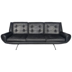 Danish Modern Space Age Sofa in Black Leather