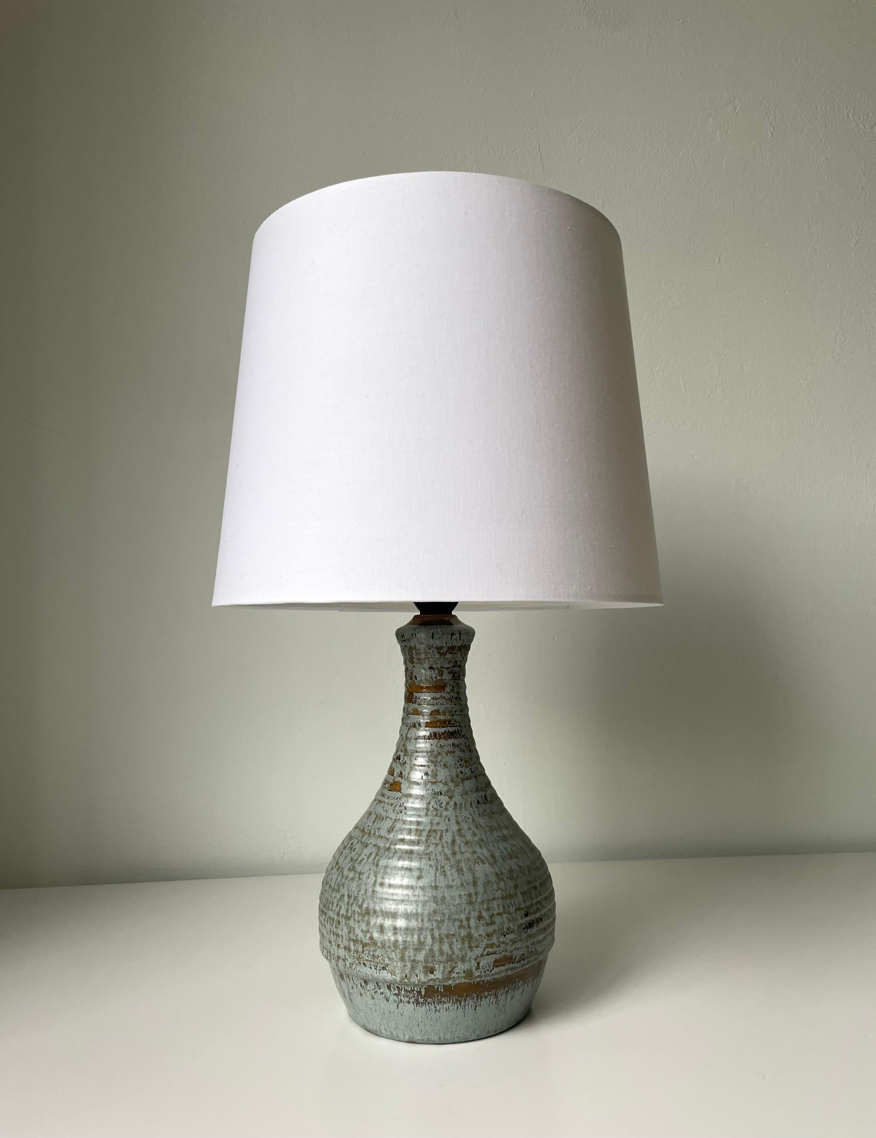 Mid-Century Modern Christoffersen Danish Modern Speckled Dusty Blue Stoneware Table Lamp, 1960s For Sale