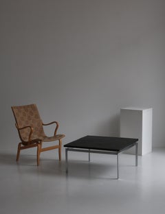 Danish Modern Square Coffee Table in Slate & Chromed Steel, 1960s Brutalism