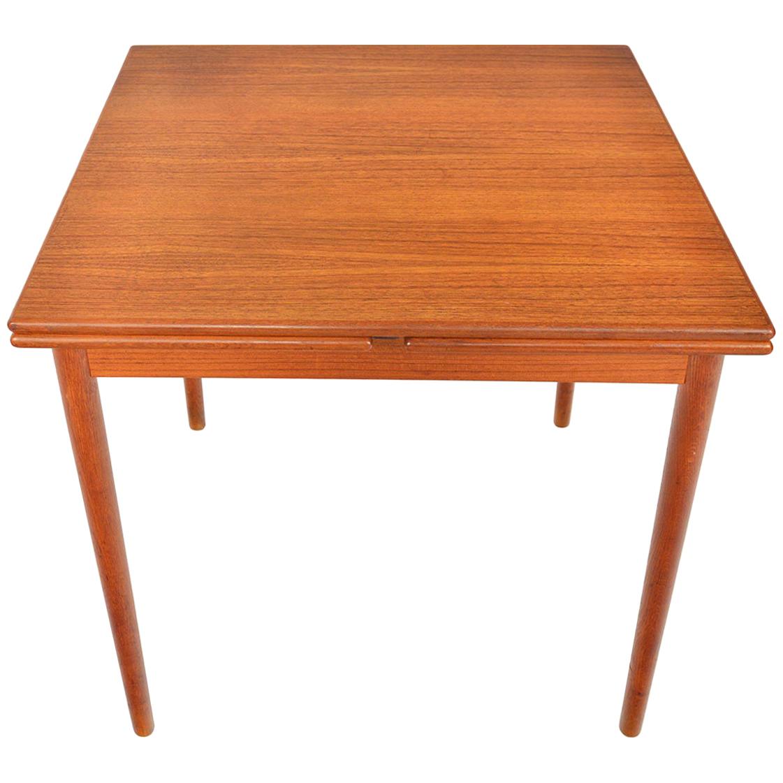 Danish Modern Square Teak Draw Leaf Dining Table