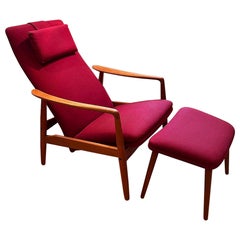 Danish Modern Søren Ladefoged Reclining Teak Lounge Chair and Ottoman