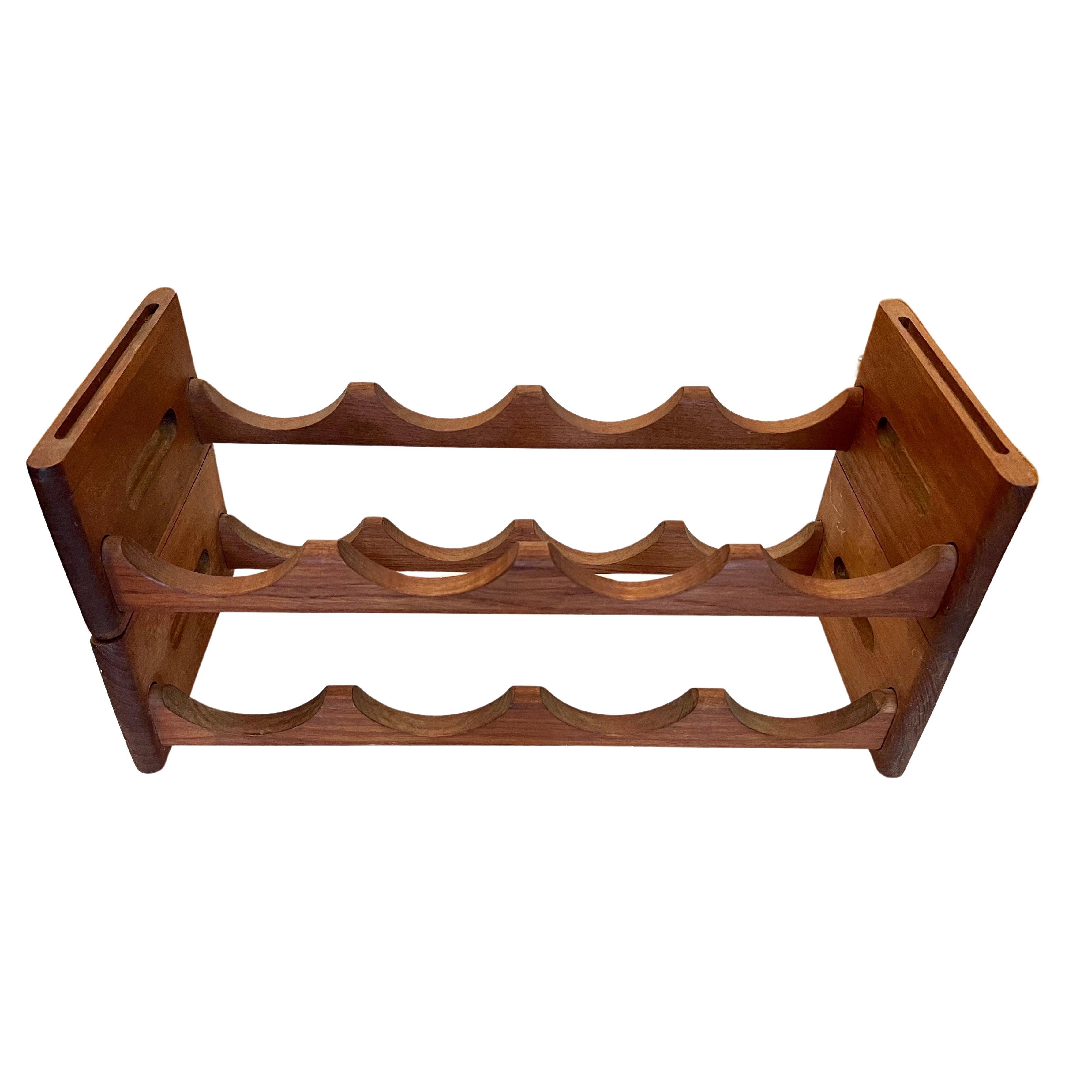 Danish Modern Stackable Solid Teak Double Decker Wine Rack 8 Bottles