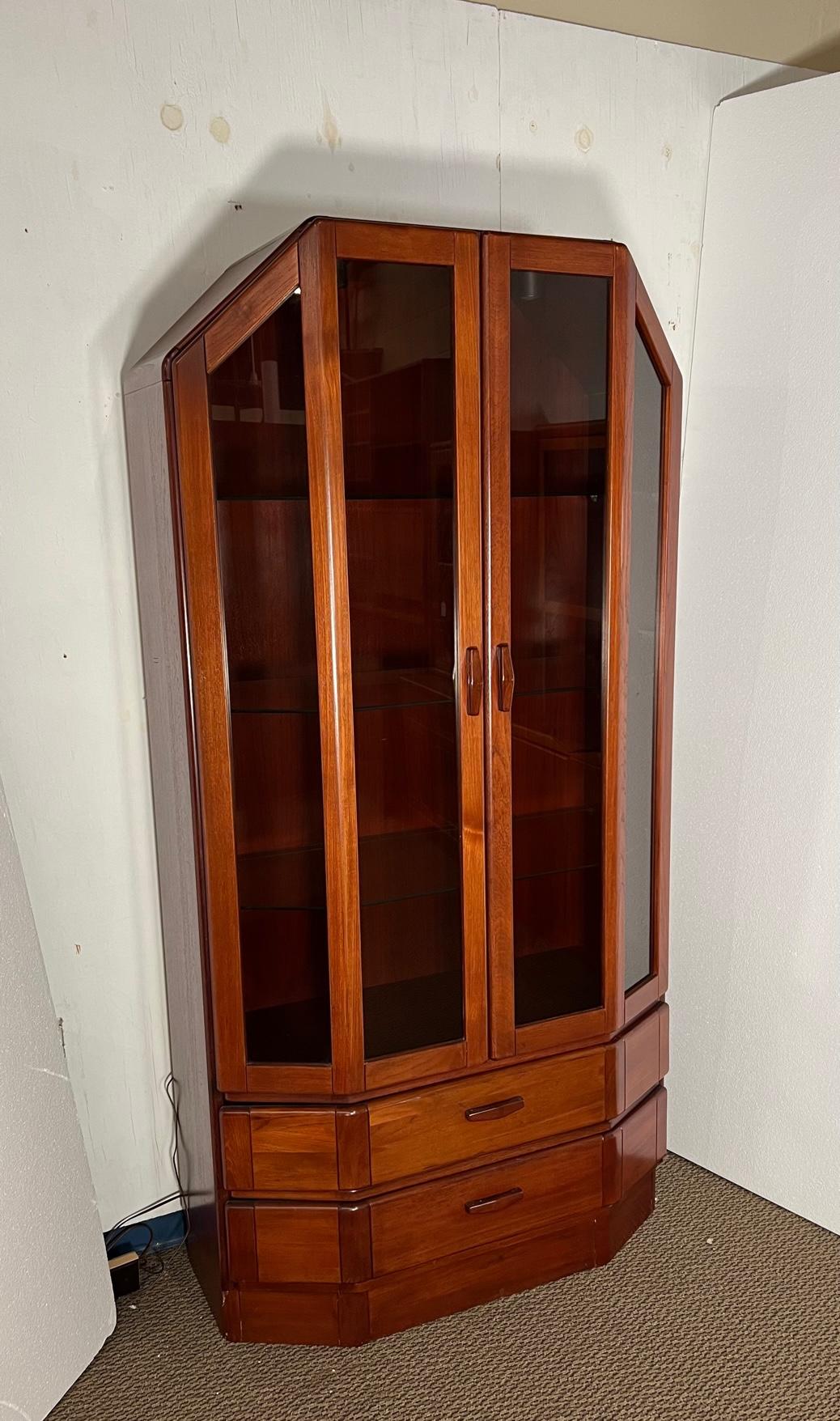 Scandinavian Modern Danish Modern Stained Rosewood Glass Display China Cabinet Bow Front