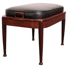 Danish Modern Stained Teak and Vinyl Ottoman / Stool