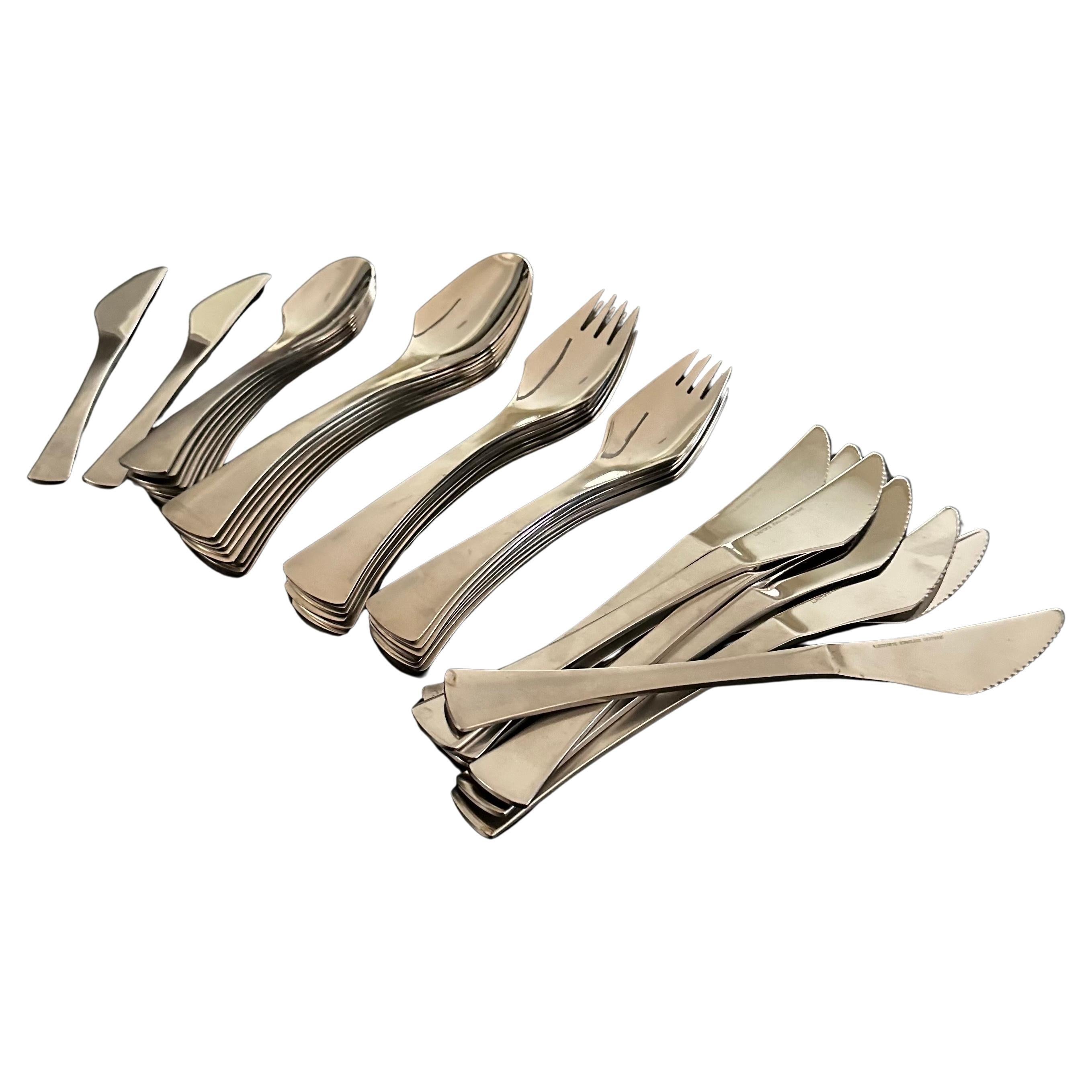 Danish Modern Stainless Steel "Largo" Flatware Set by Lundtofte - 42 Pieces