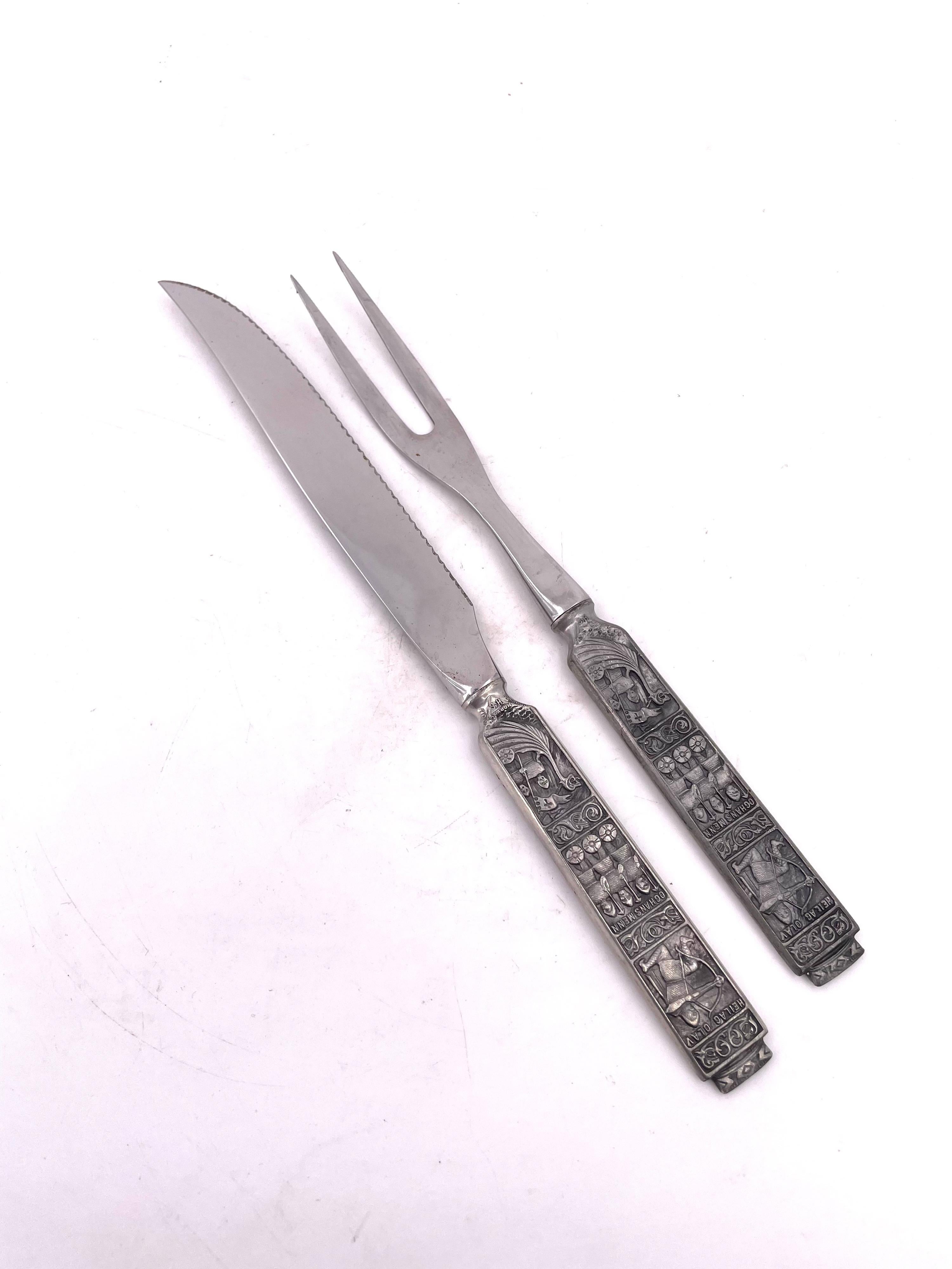 Danish Modern Stainless Steel & Norwegian Pewter Konge Tinn Flatware Set for Six 2