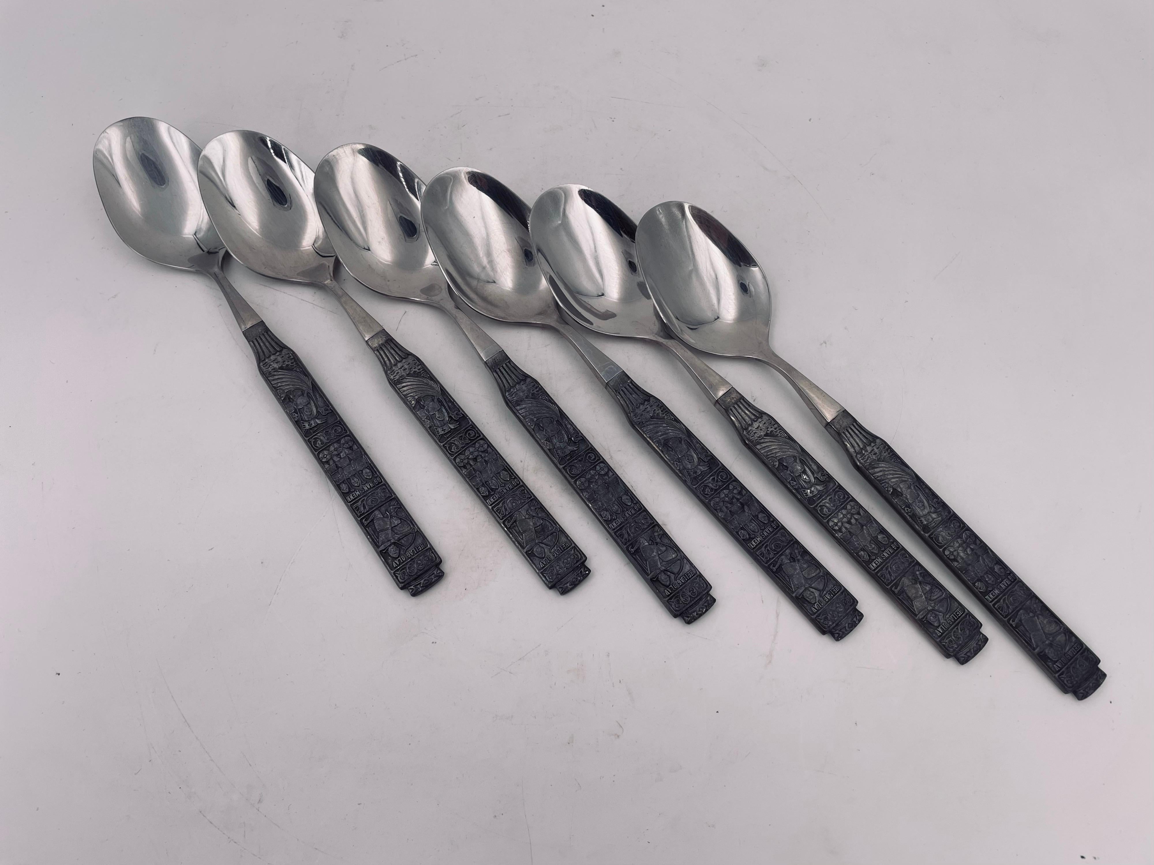 Danish Modern Stainless Steel & Norwegian Pewter Konge Tinn Flatware Set for Six In Excellent Condition In San Diego, CA