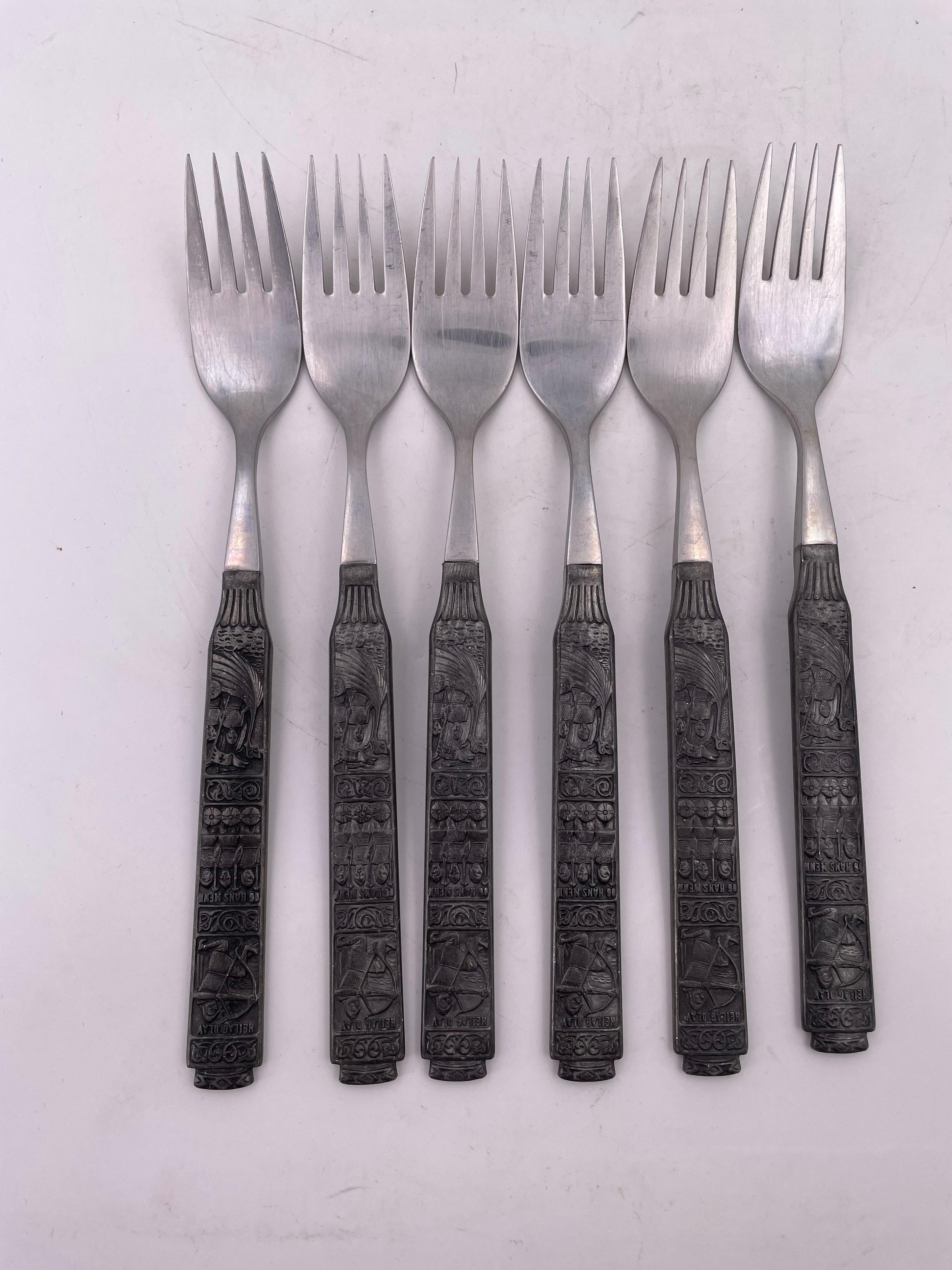 20th Century Danish Modern Stainless Steel & Norwegian Pewter Konge Tinn Flatware Set for Six
