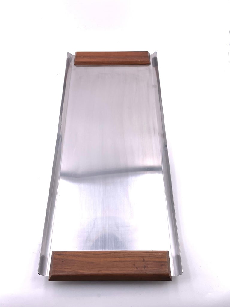 Plateau De Service Vintage Inox 2 Compartiments Anses Décoratives