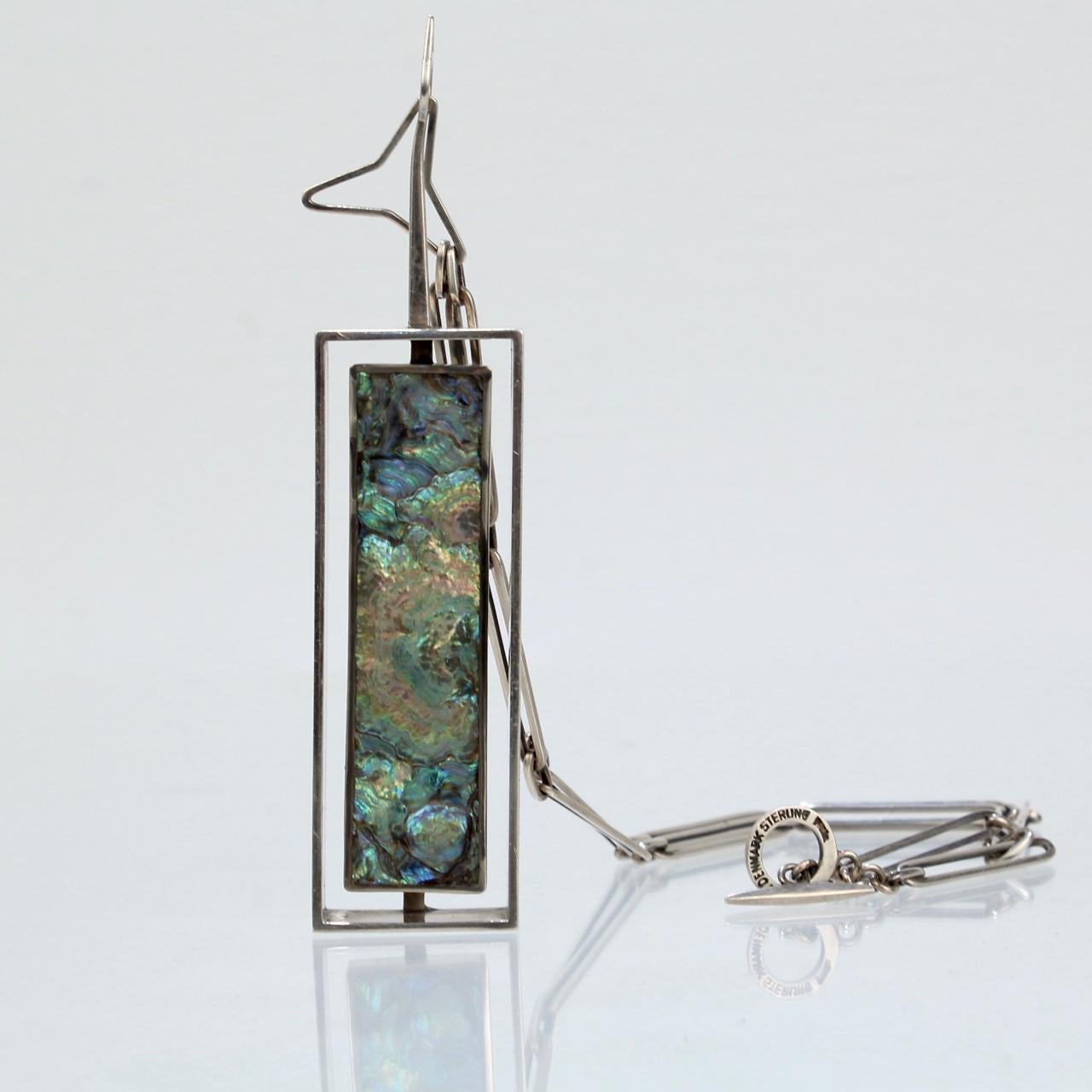 Women's Danish Modern Sterling Silver & Abalone Shell Pendant Necklace by Palle Bisgaard