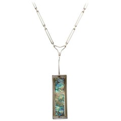 Danish Modern Sterling Silver & Abalone Shell Pendant Necklace by Palle Bisgaard