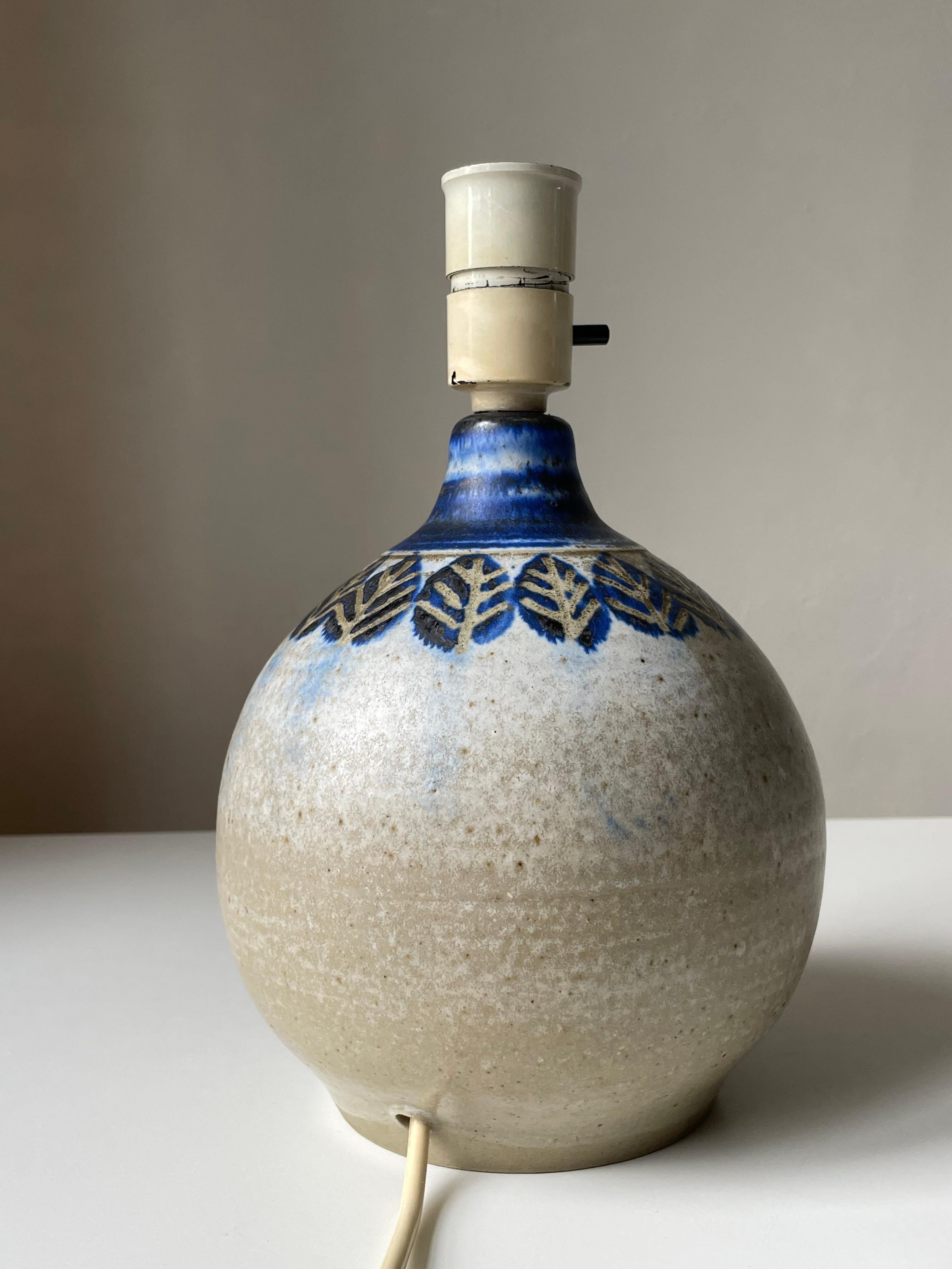 Ceramic Stougaard Danish Modern Stoneware Blue Leaf Table Lamp, 1960s For Sale