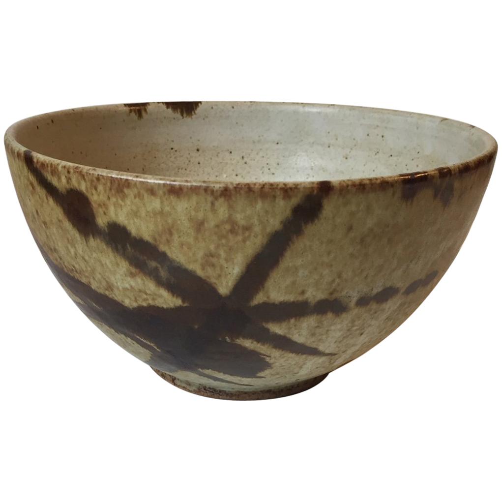 Danish Modern Stoneware Bowl with Abstract Decor by Aage Würtz, 1970s