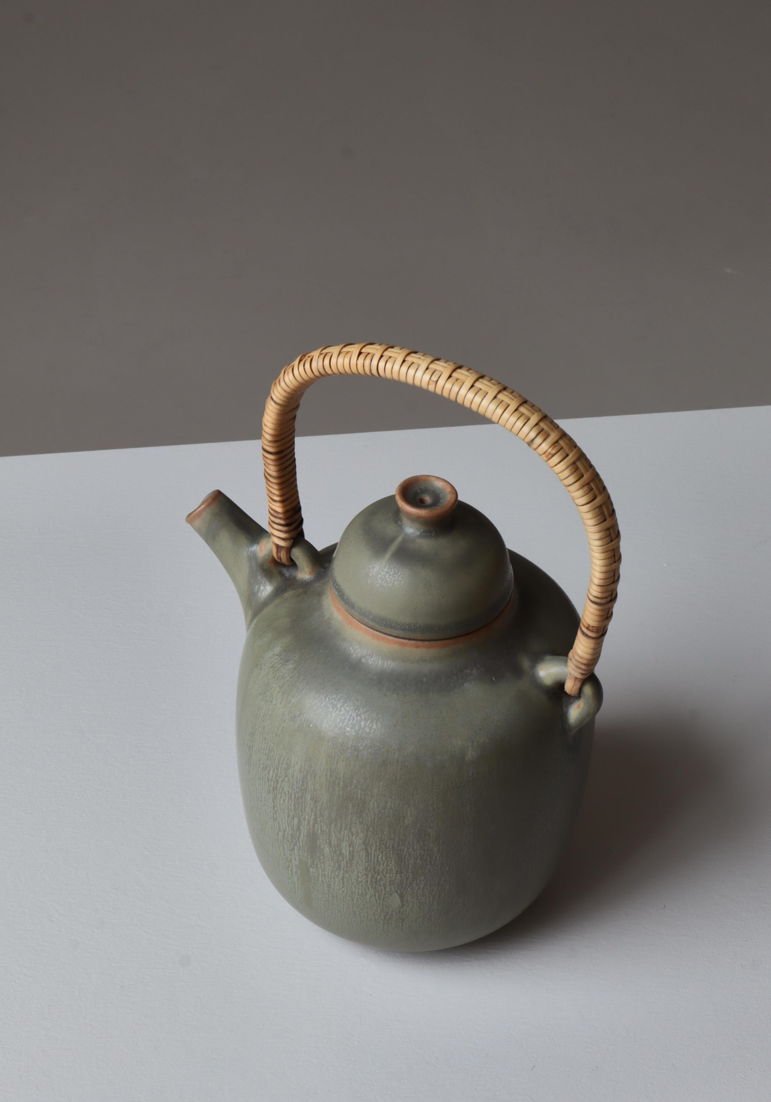 Dänische moderne dänische Steingut-Teekanne mit Haresfur-Glasur von Frode Bahnsen bei Palshus, 1950er Jahre im Angebot 6
