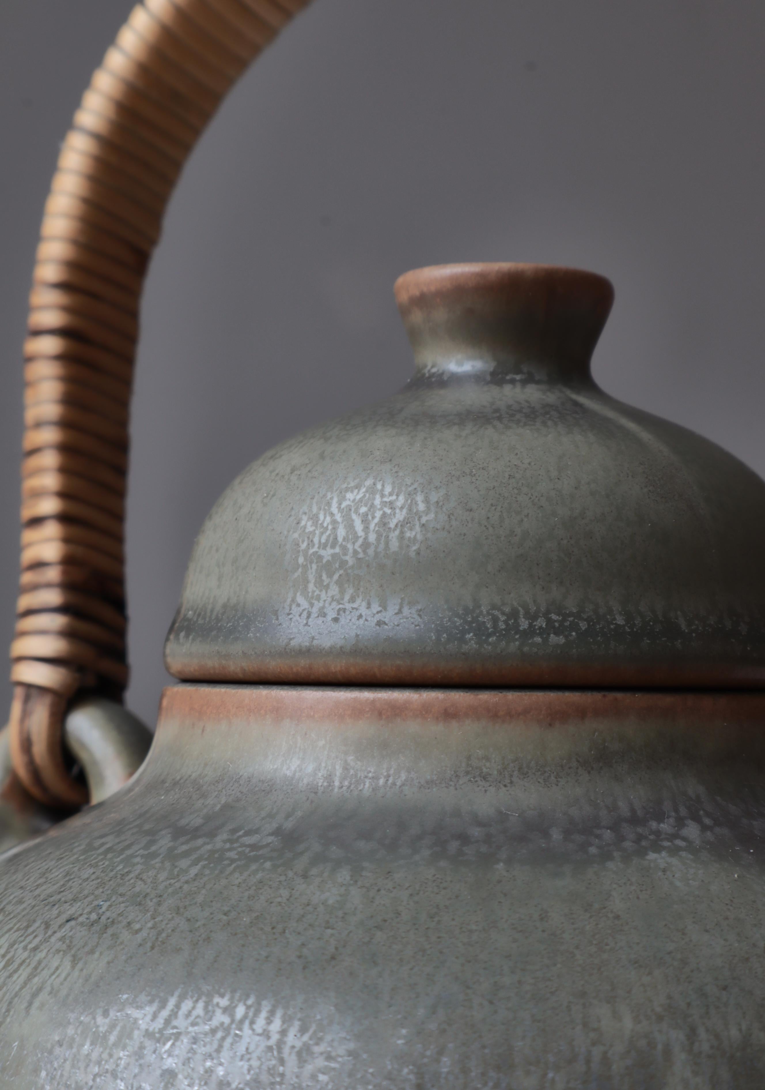 Dänische moderne dänische Steingut-Teekanne mit Haresfur-Glasur von Frode Bahnsen bei Palshus, 1950er Jahre im Angebot 8
