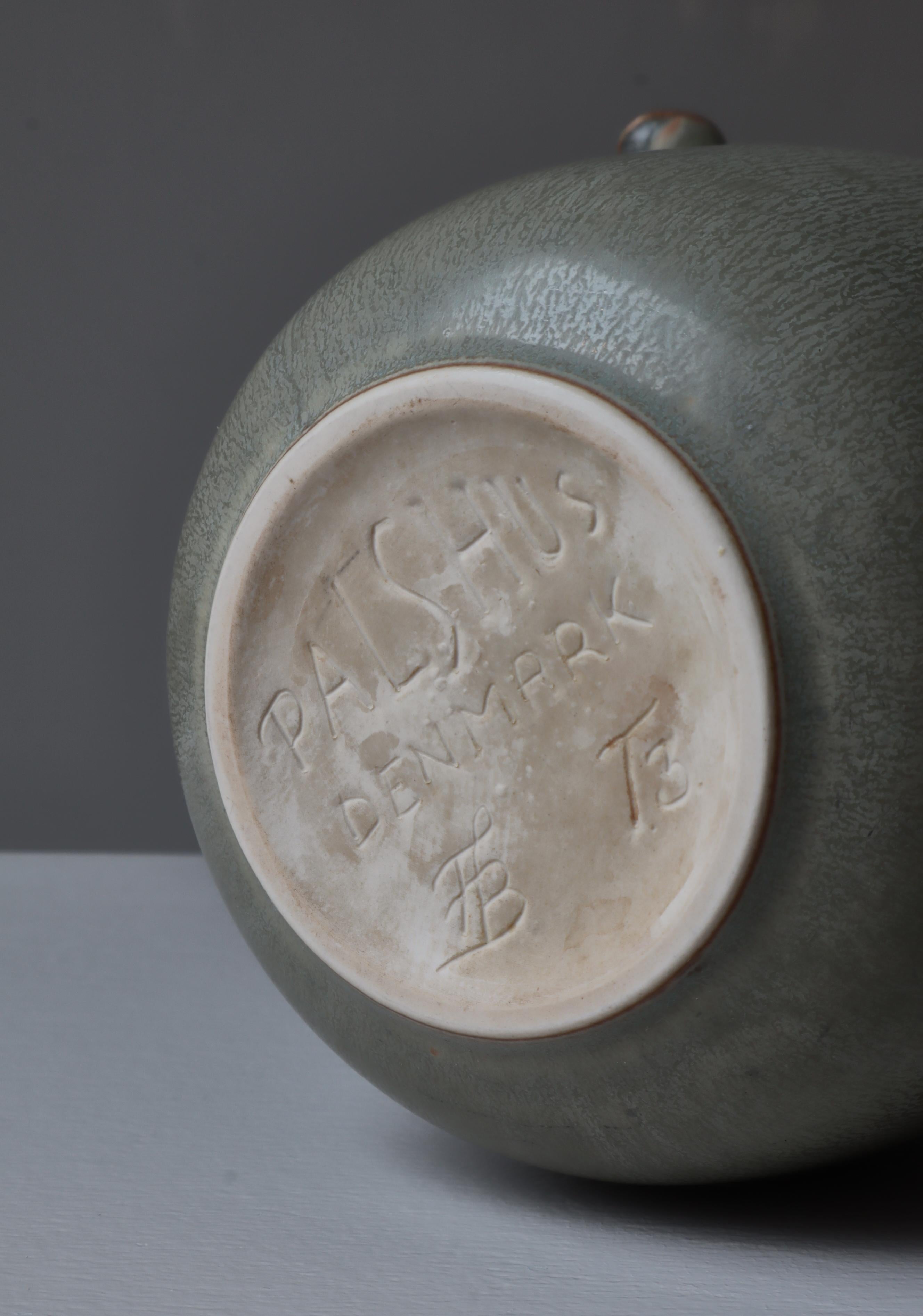 Dänische moderne dänische Steingut-Teekanne mit Haresfur-Glasur von Frode Bahnsen bei Palshus, 1950er Jahre im Angebot 10
