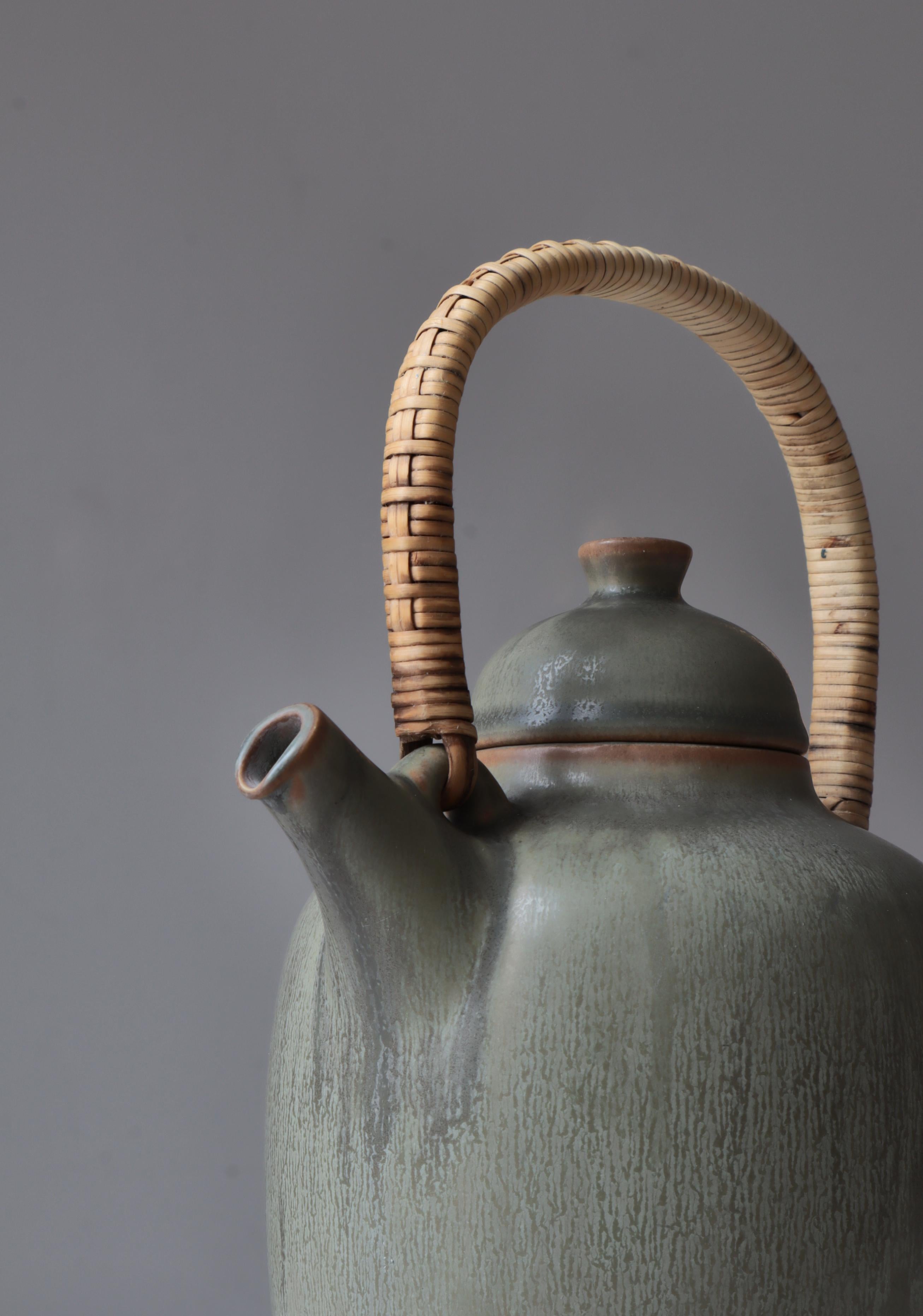 Dänische moderne dänische Steingut-Teekanne mit Haresfur-Glasur von Frode Bahnsen bei Palshus, 1950er Jahre (Mitte des 20. Jahrhunderts) im Angebot
