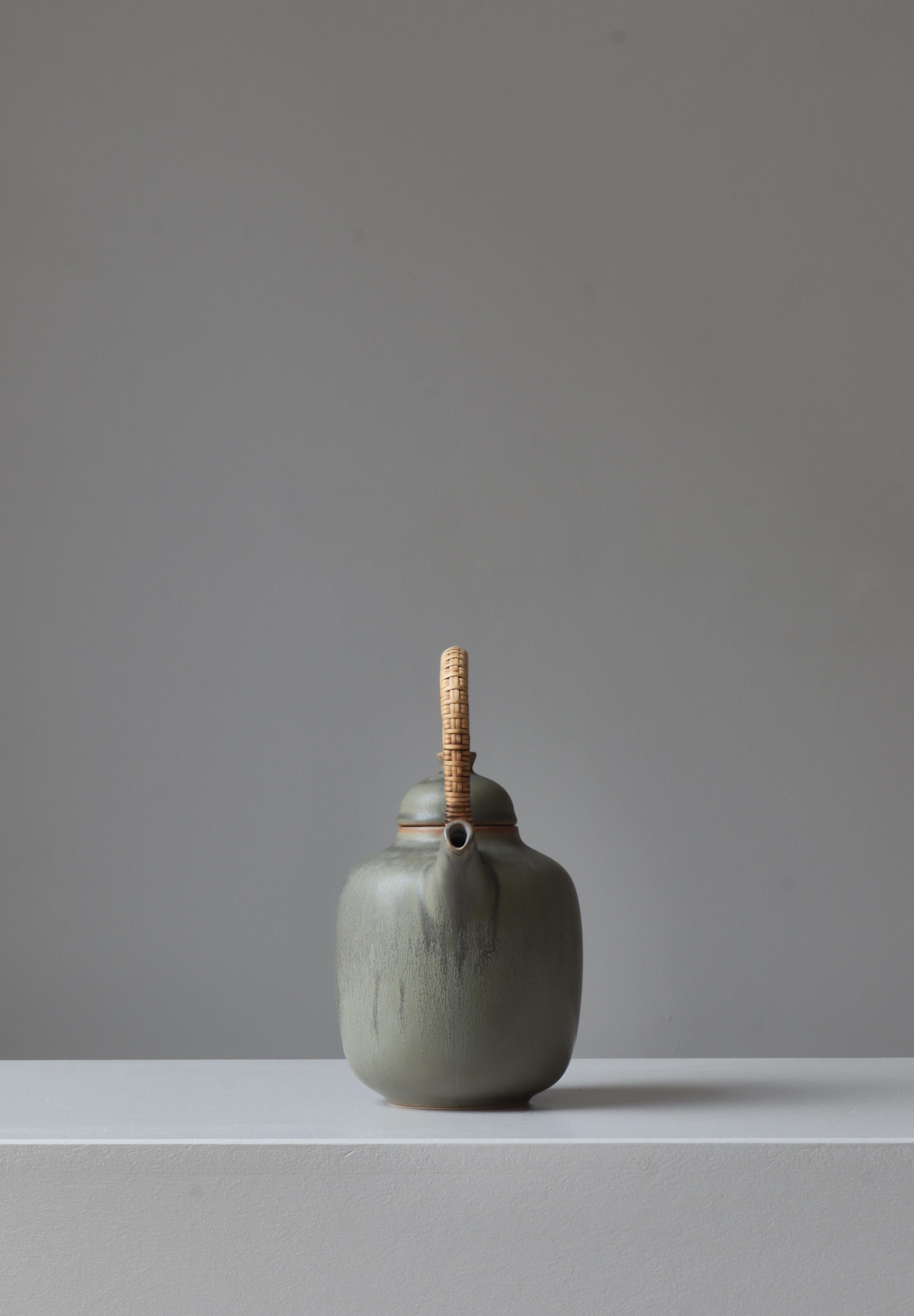 Dänische moderne dänische Steingut-Teekanne mit Haresfur-Glasur von Frode Bahnsen bei Palshus, 1950er Jahre im Angebot 2
