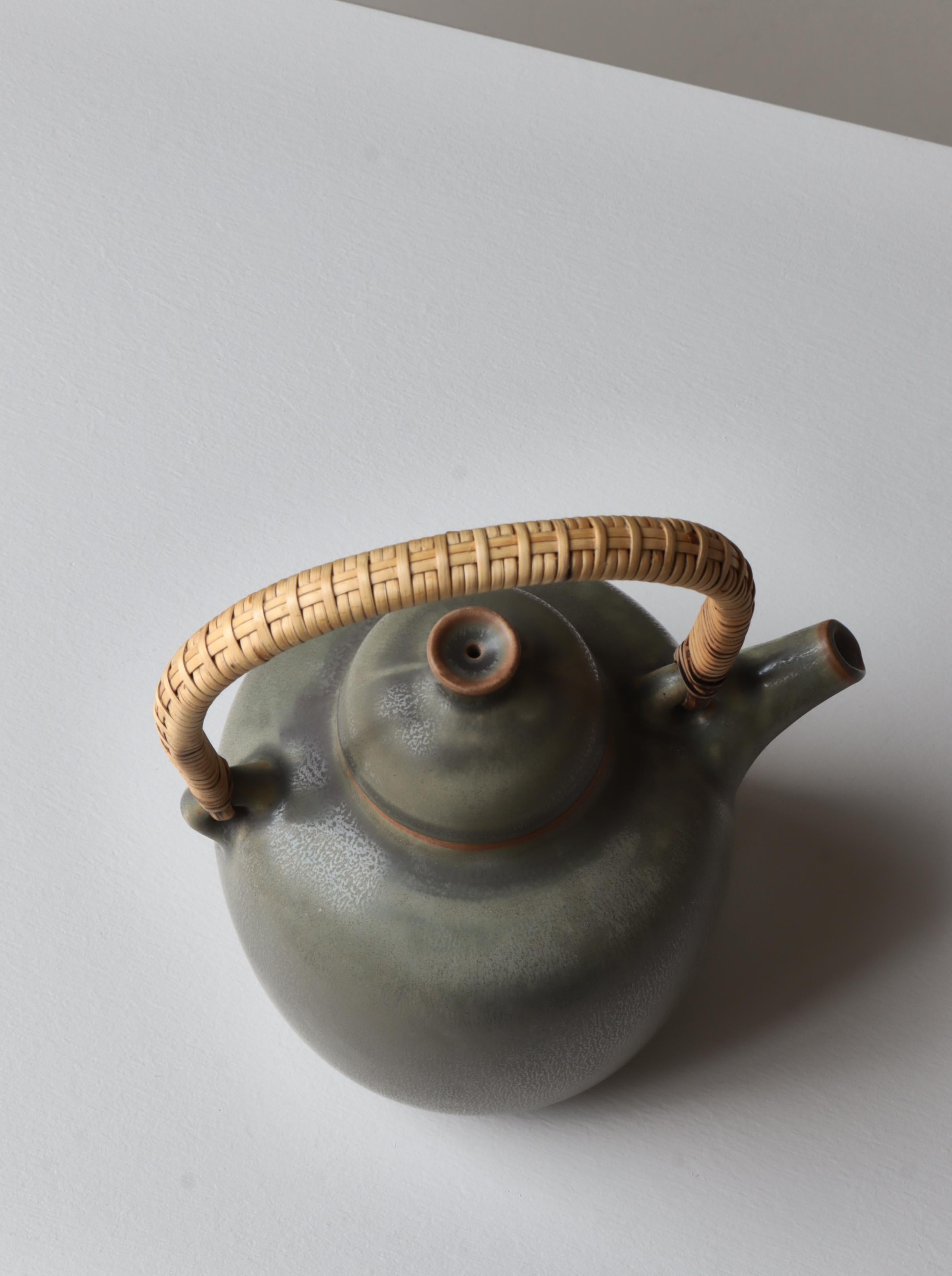 Dänische moderne dänische Steingut-Teekanne mit Haresfur-Glasur von Frode Bahnsen bei Palshus, 1950er Jahre im Angebot 3
