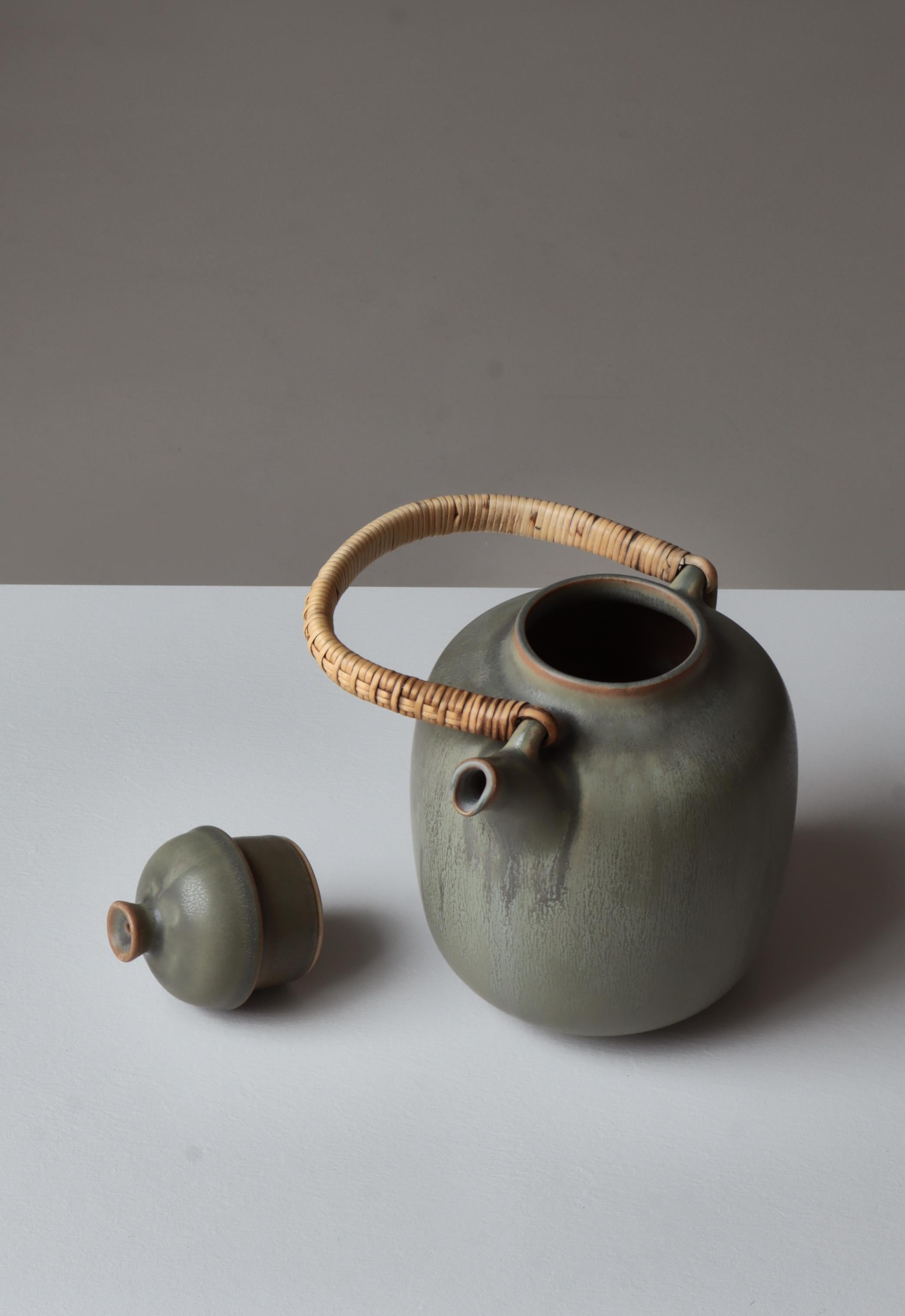 Dänische moderne dänische Steingut-Teekanne mit Haresfur-Glasur von Frode Bahnsen bei Palshus, 1950er Jahre im Angebot 4