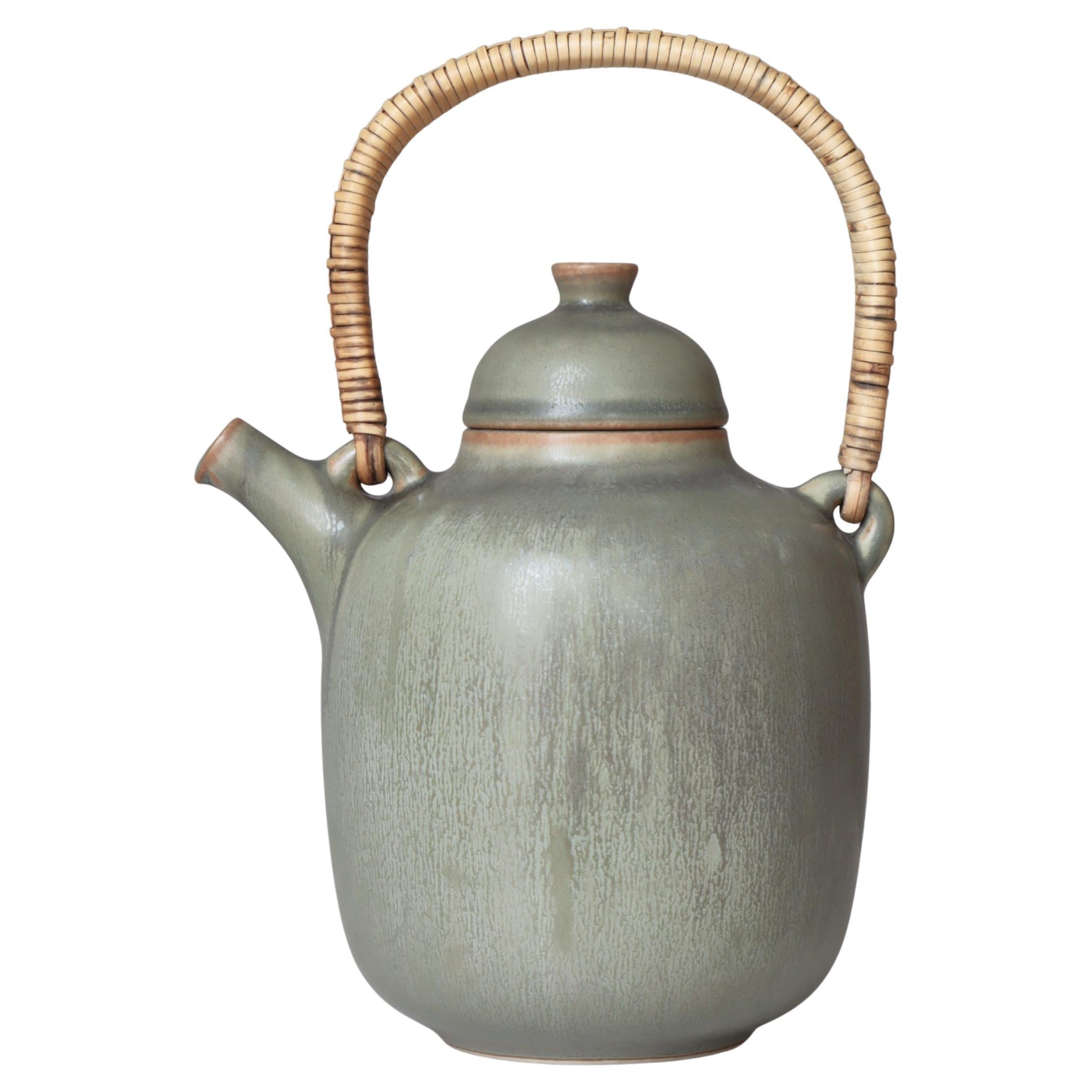 Dänische moderne dänische Steingut-Teekanne mit Haresfur-Glasur von Frode Bahnsen bei Palshus, 1950er Jahre im Angebot