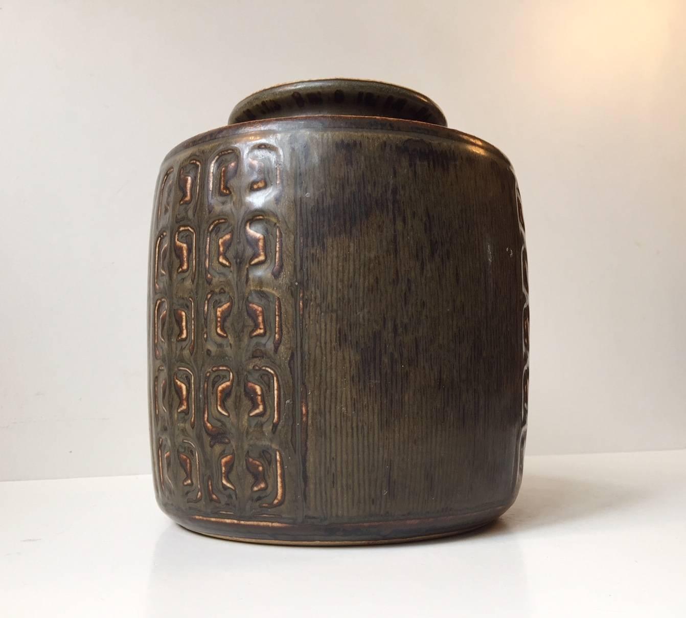 Glazed Danish Modern Stoneware Vase by Valdemar Petersen for Bing & Grondahl, 1960s