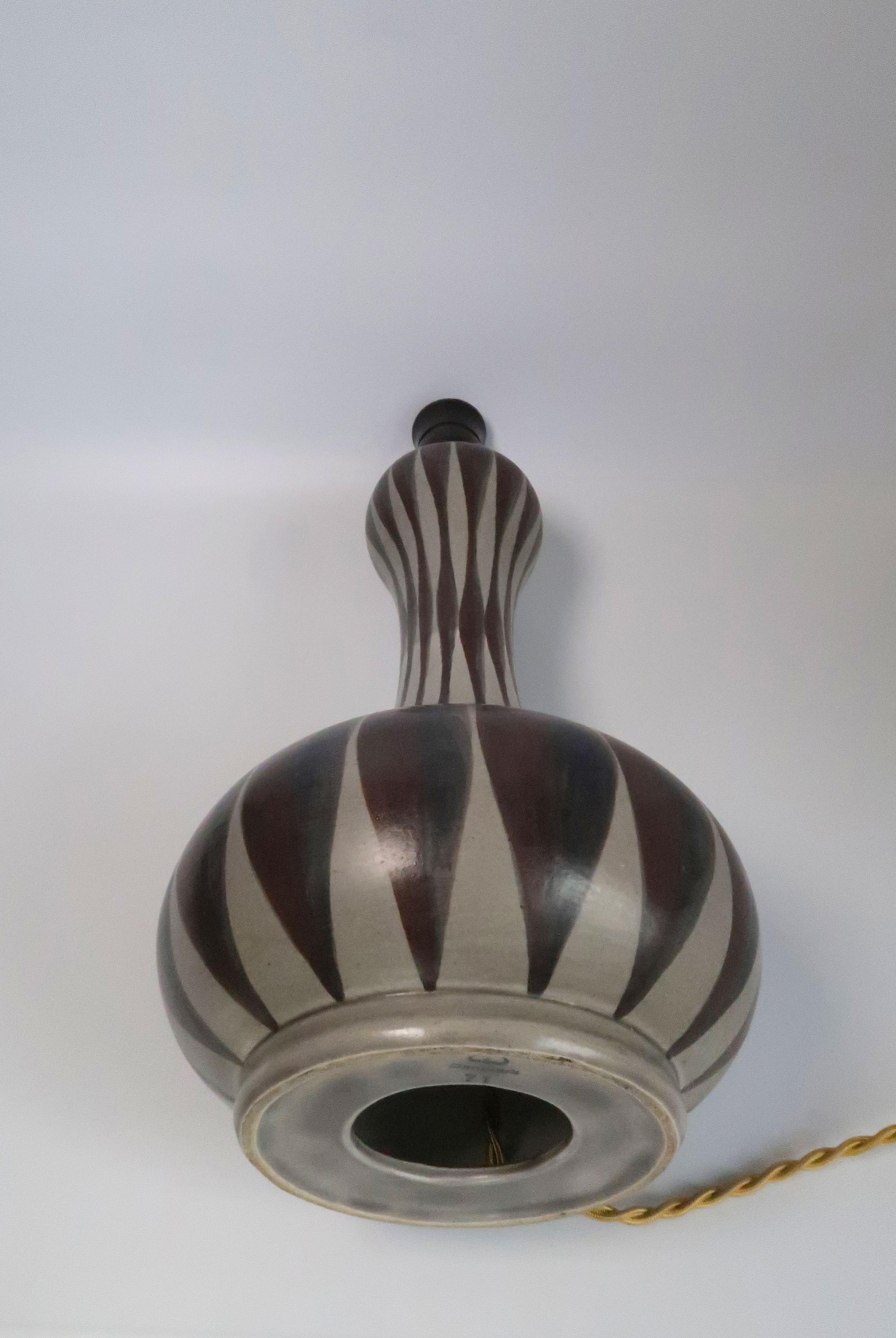 Hand-Painted Danish Modern Striped Hourglass Table Lamp, E & J Andersen, 1960s For Sale