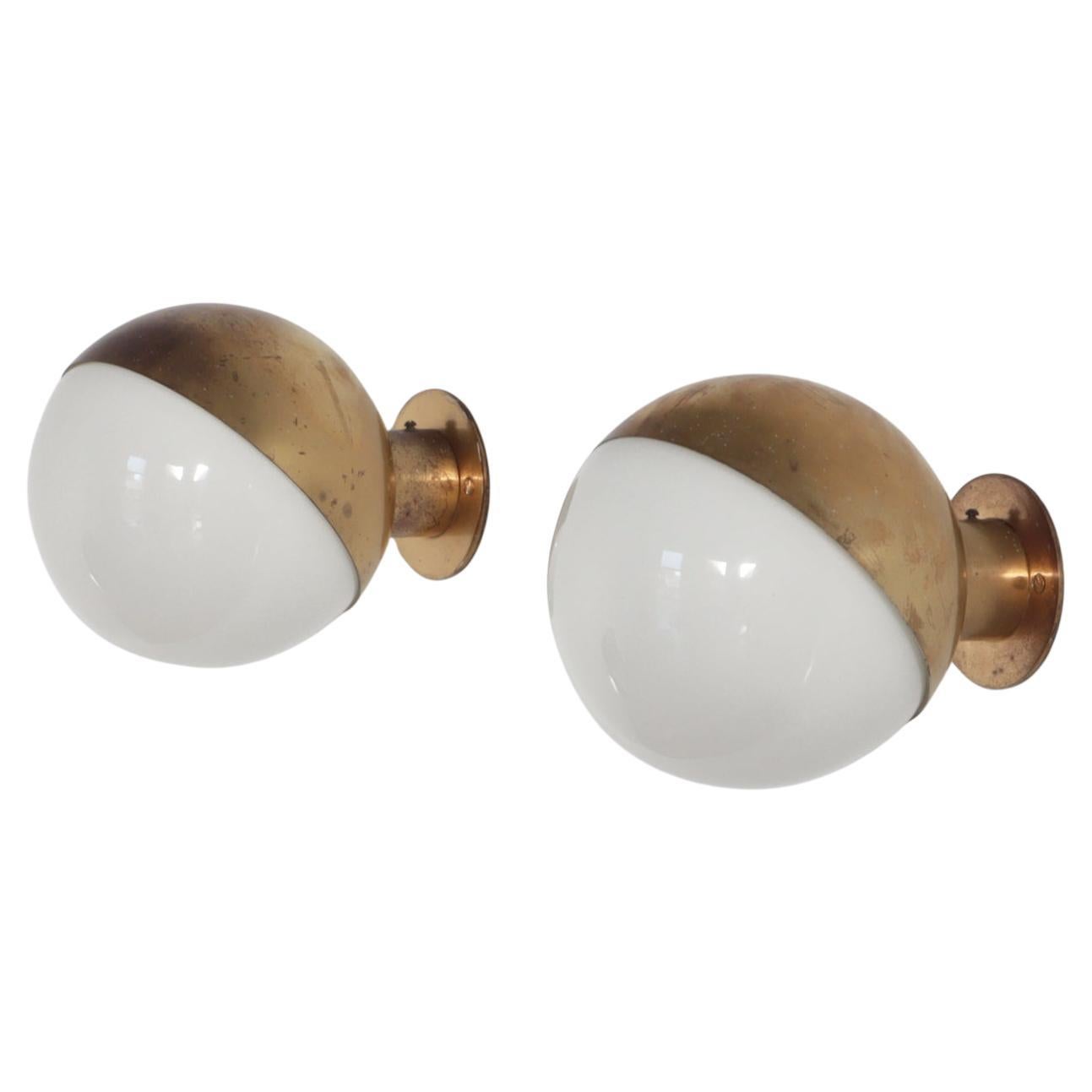 Danish Modern "Studio" Wall Lamps in Brass & Opaline by Vilhelm Lauritzen, 1940s