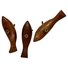 Danish Modern Style Carved Wood and Brass Bird Candlestick Holders - Set of 3