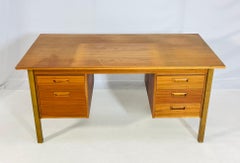 Danish Modern Style Five-Drawer Teak Partners Desk With Built-In Bookshelf