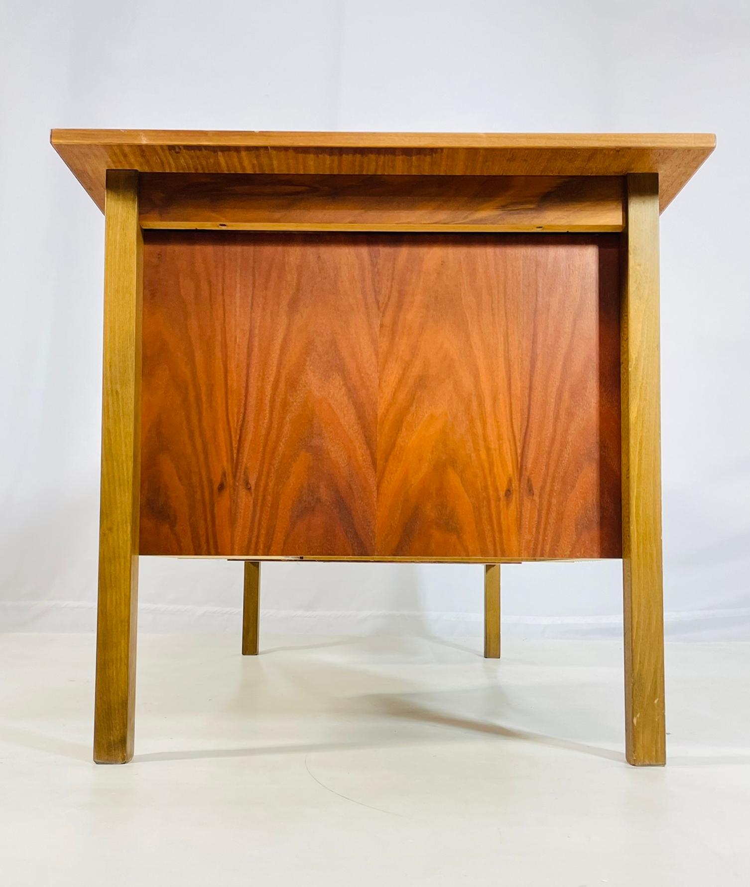 Danish Modern Style Five-Drawer Teak Partners Desk With Built-In Bookshelf For Sale 1