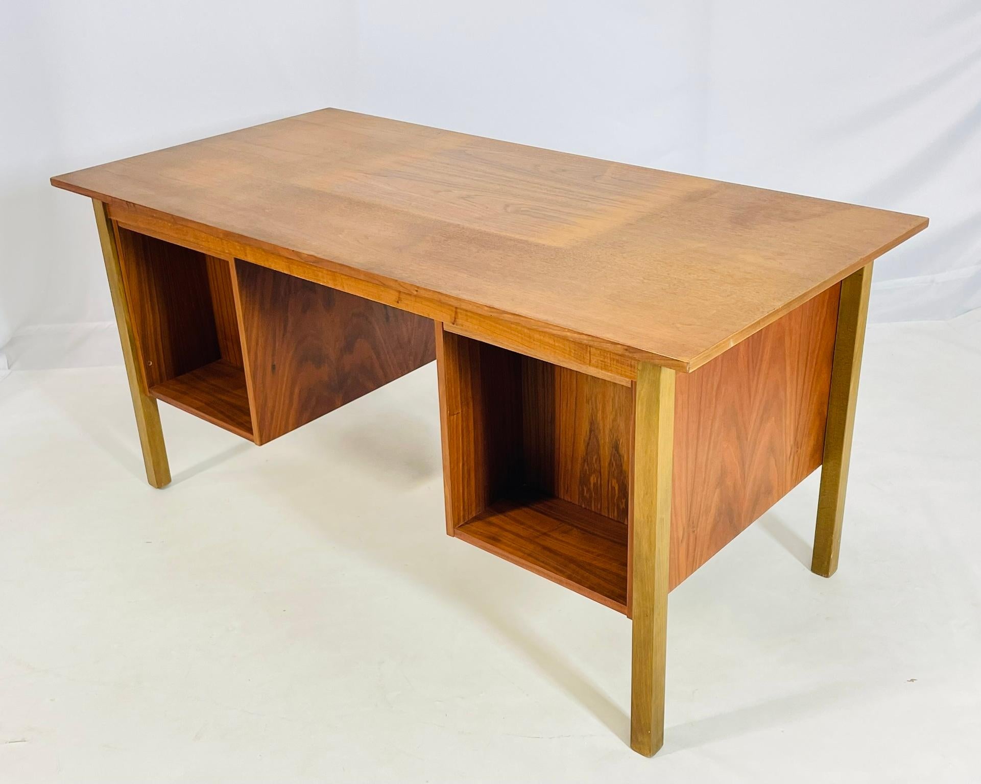 Danish Modern Style Five-Drawer Teak Partners Desk With Built-In Bookshelf For Sale 2